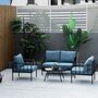 OUTSUNNY Ensemble salon de jardin 4 places 4 pièces style néo-rétro - coussins déperlants déhoussables - métal époxy noir polyester bleu
