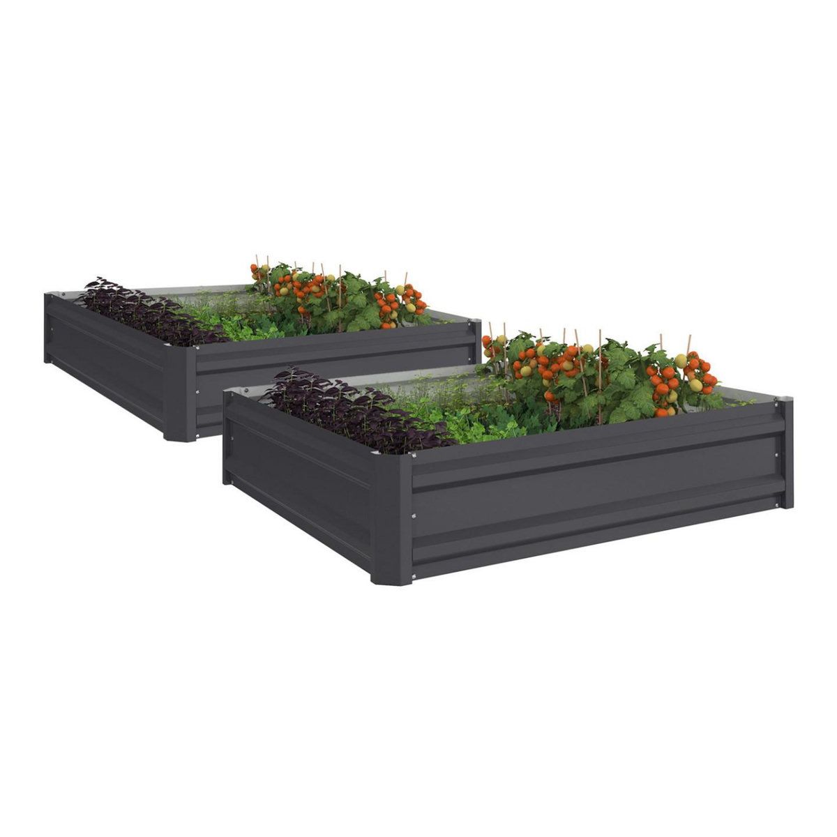ID MARKET Lot de 2 carrés potager en métal châssis carré 90 x 90 cm gris anthracite