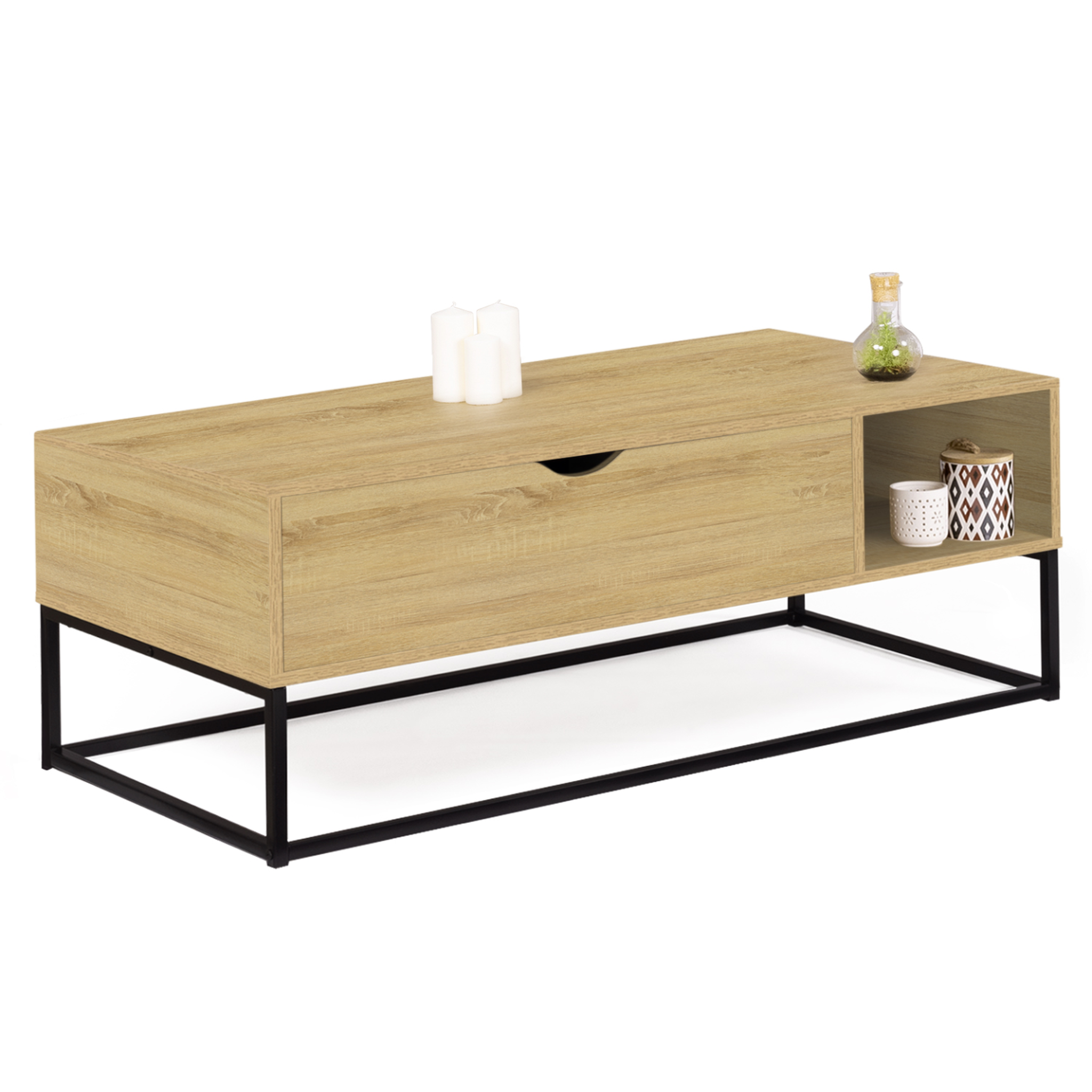 Voir la diapositive 4 : ID MARKET Table basse plateau relevable rectangulaire detroit avec rangements design industriel
