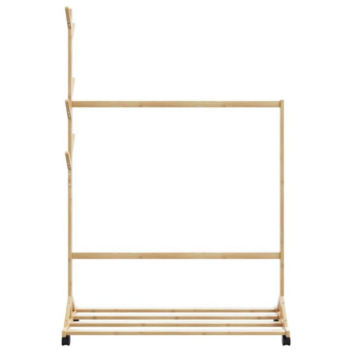 VIDAXL Porte vêtements avec crochets et roulettes 100x35x157 cm bambou