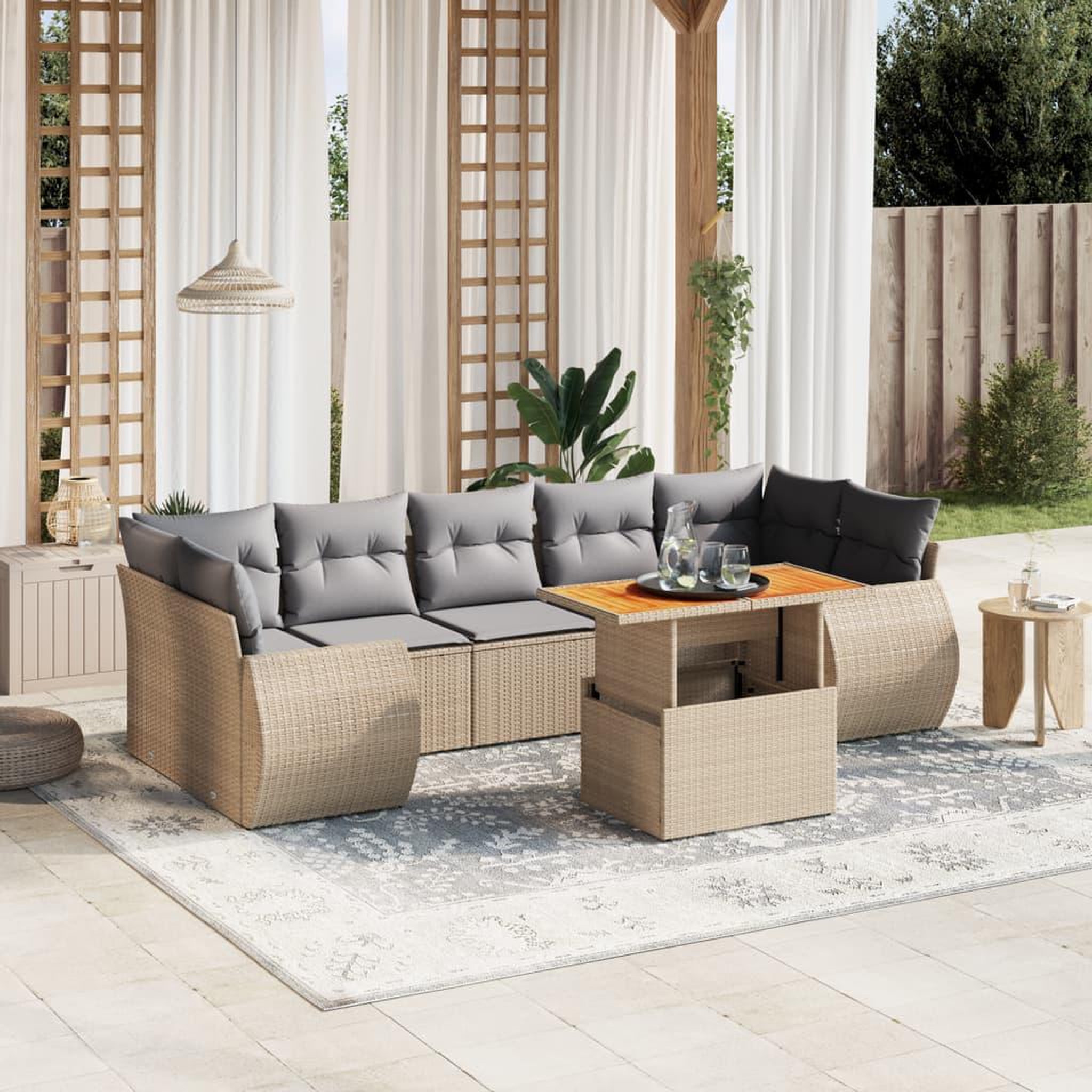 VIDAXL Salon de jardin avec coussins 8 pcs beige resine tressee