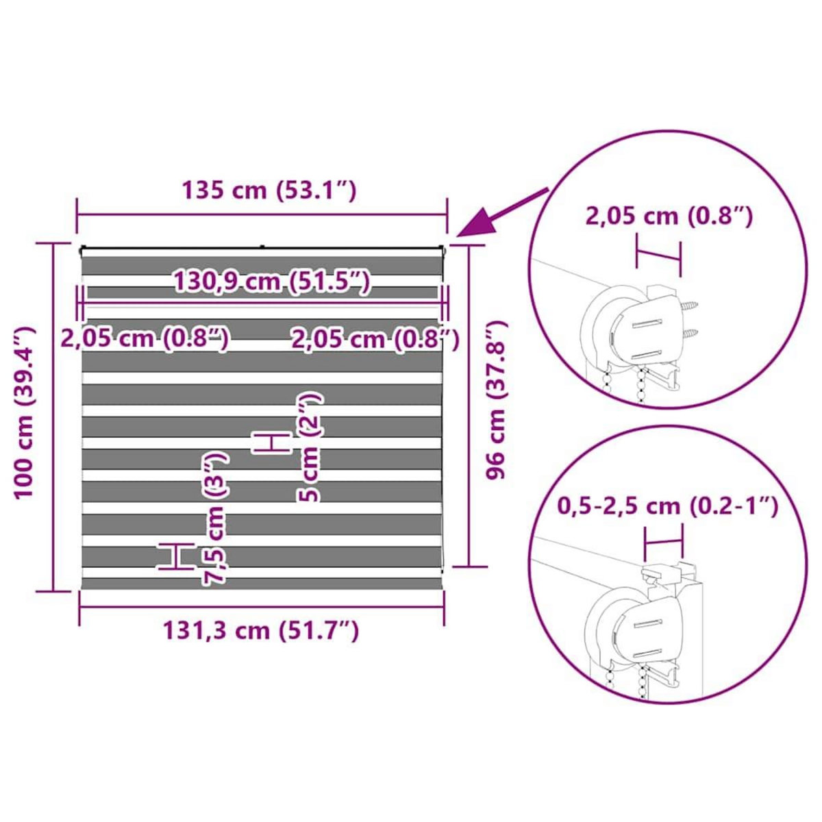 VIDAXL Store zebre marron 135x100cm largeur du tissu 130,9cm polyester