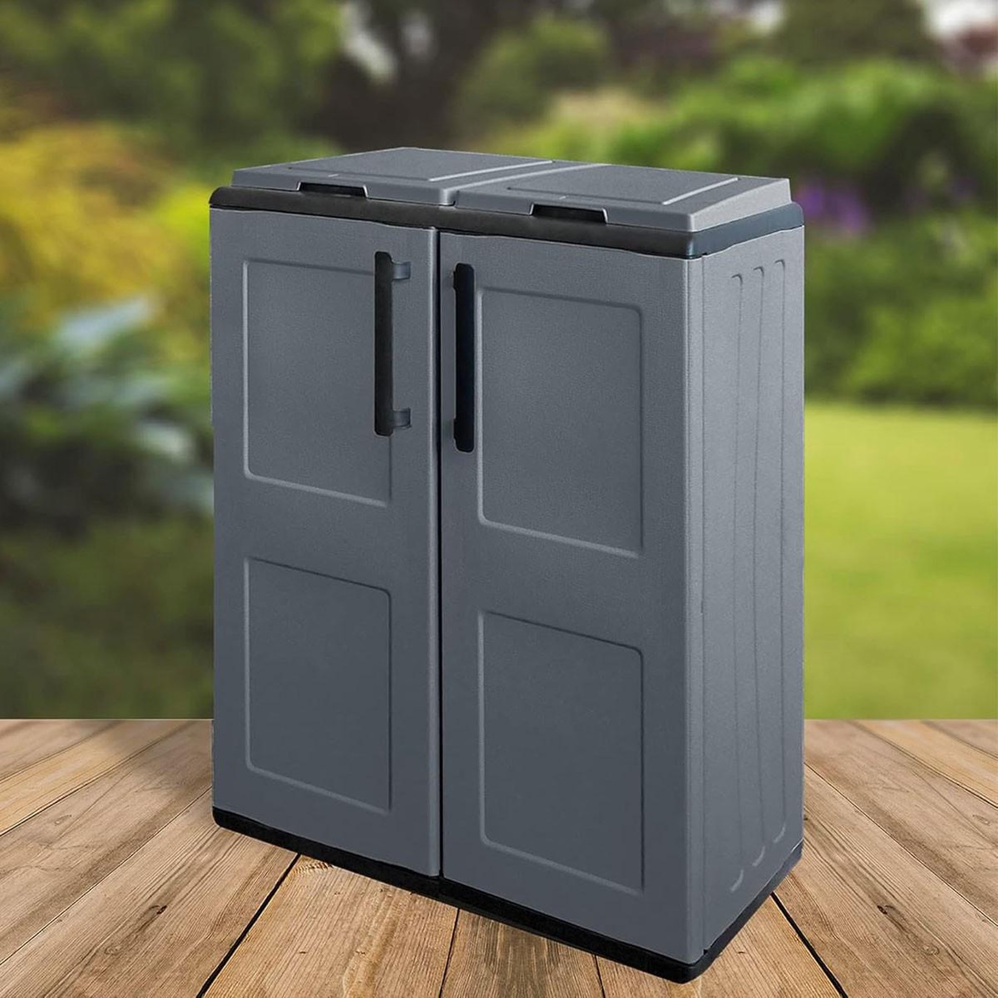 Voir la diapositive 3 : INTEC Poubelles de tri selectif 2 sacs meuble mi- hauteur dim 68 x 37 x 84cm 2 anneaux de support de sac 2 portes intec