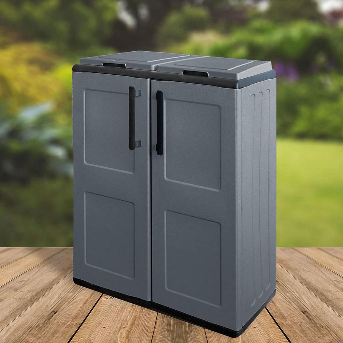 INTEC Poubelles de tri Selectif 2 Sacs Meuble mi- hauteur Dim 68 x 37 x 84cm 2 Anneaux de support de sac 2 Portes INTEC