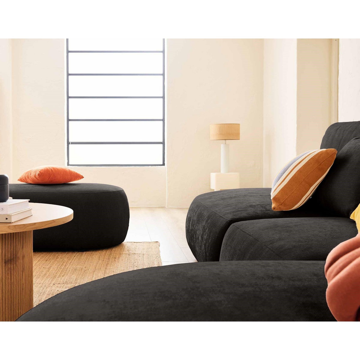 LISA DESIGN Santorini - canapé modulable d'angle droit + pouf - 5 places - en tissu texturé