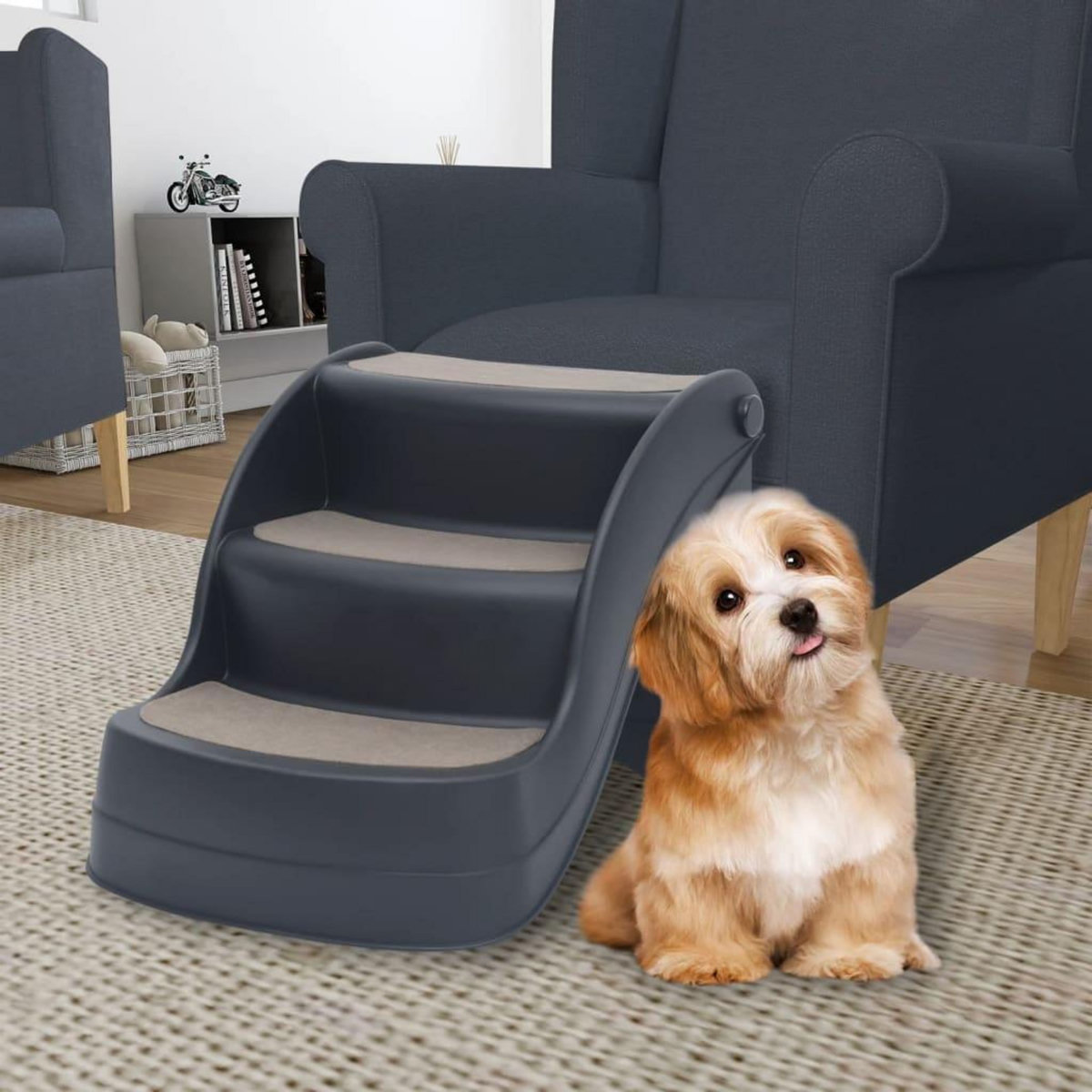 VIDAXL Escalier pliable a 3 marches pour chiens Gris fonce