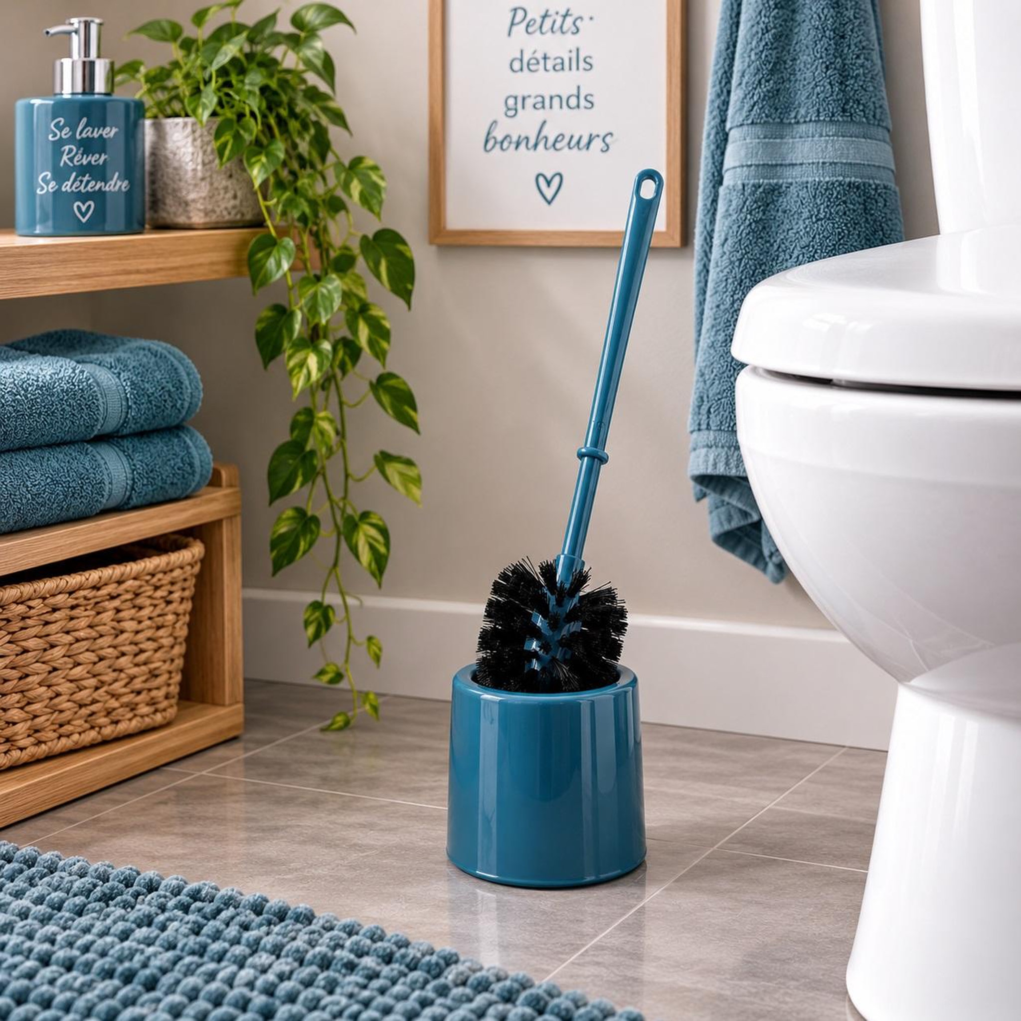 Voir la diapositive 2 : Eden Brosse de toilette plastique bleu paon
