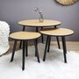 TOILINUX Trio de tables gigogne en métal et bois - Noir