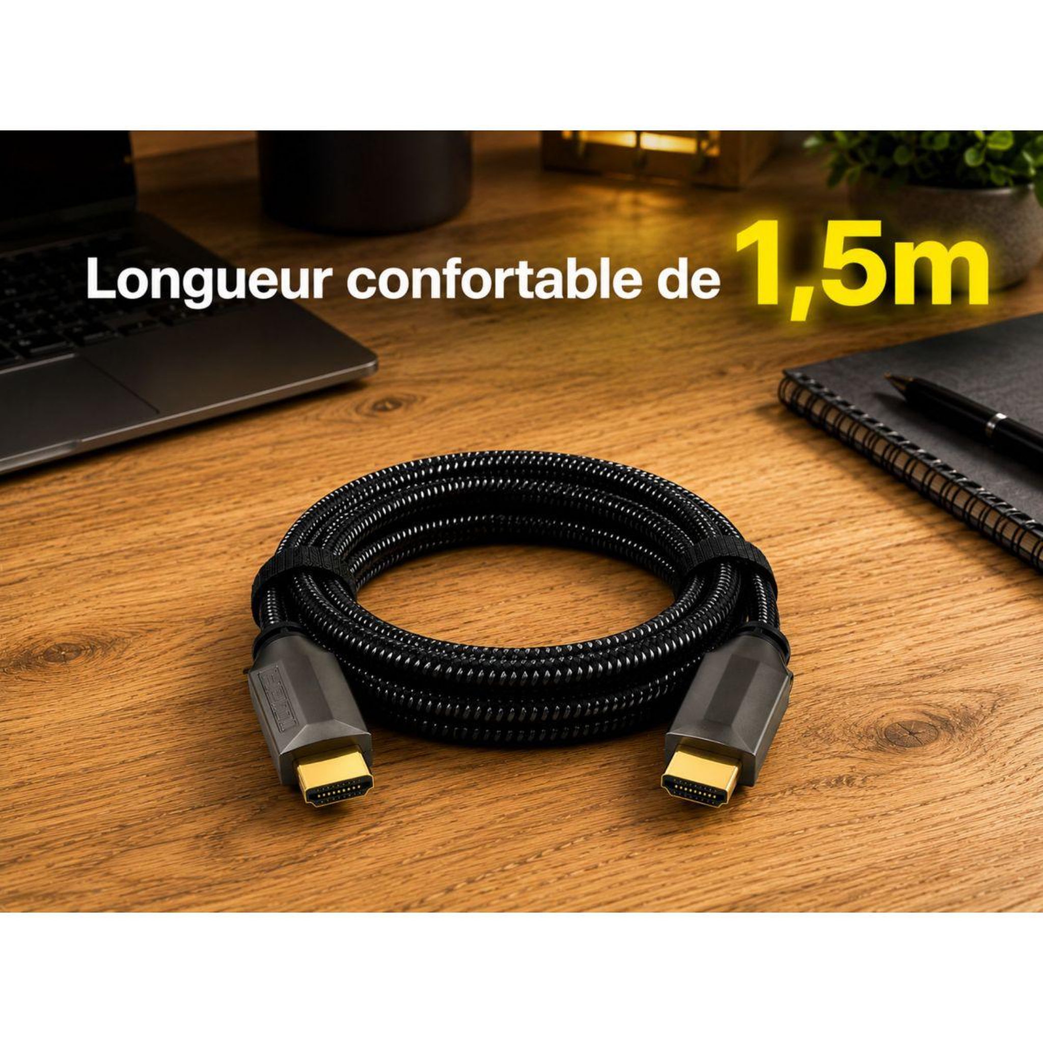 Voir la diapositive 3 : ADEQWAT Câble HDMI 2.1/48Gbps 1.50M Noir