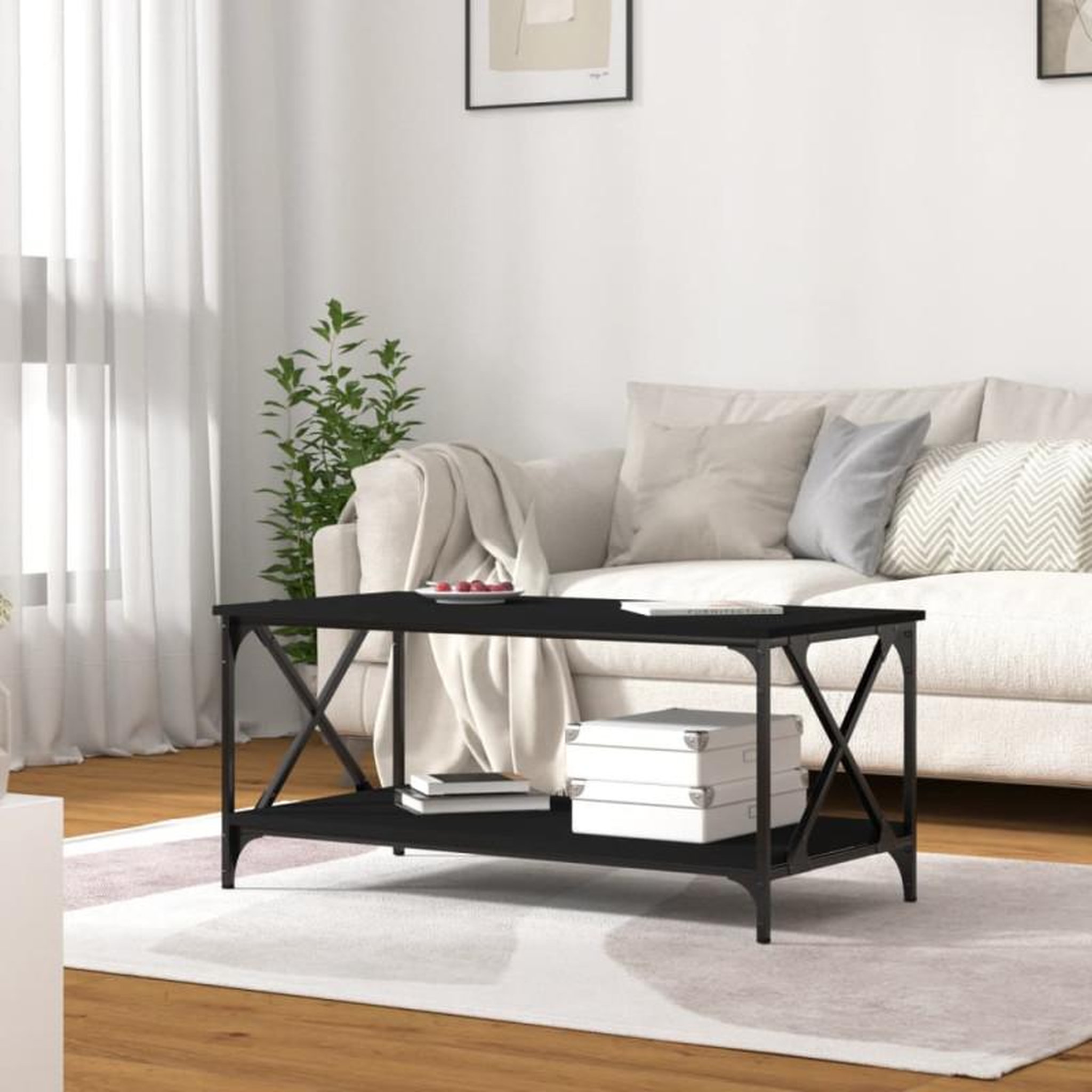 Voir la diapositive 3 : VIDAXL Table basse Noir 100x50x45 cm Bois d ingénierie et fer
