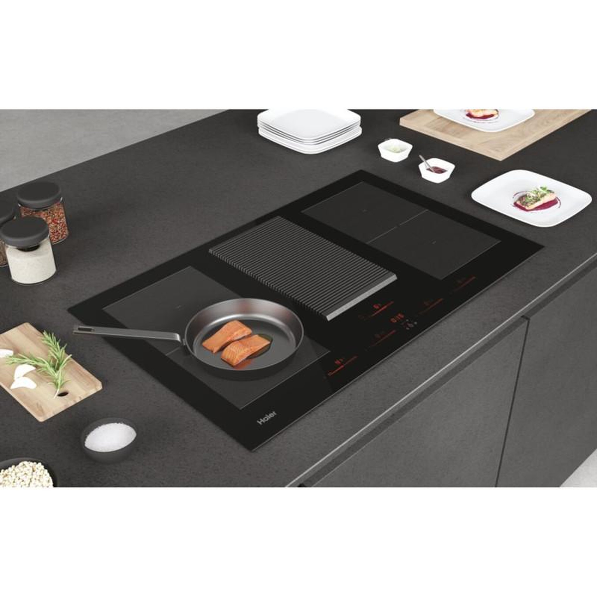 Voir la diapositive 4 : HAIER Plaque induction Haier HAIH8IFMCE + HOTTE INTEGREE