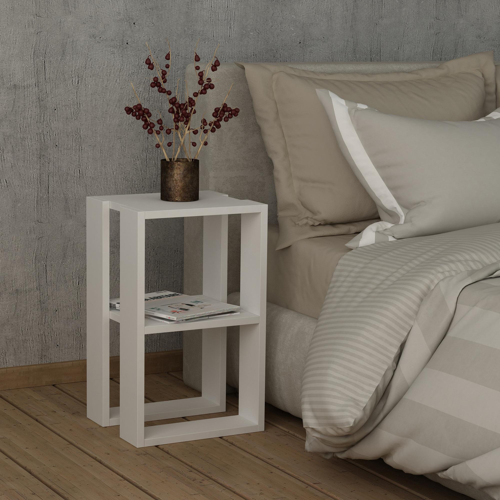 Voir la diapositive 2 : Habitat et Jardin Table de chevet en bois  lonie  30 x 30 x 55 cm - blanc