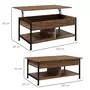 HOMCOM Table basse relevable - étagère inférieure, coffre de rangement - dim. 100L x 80l x 60H cm - aspect bois rustique noir