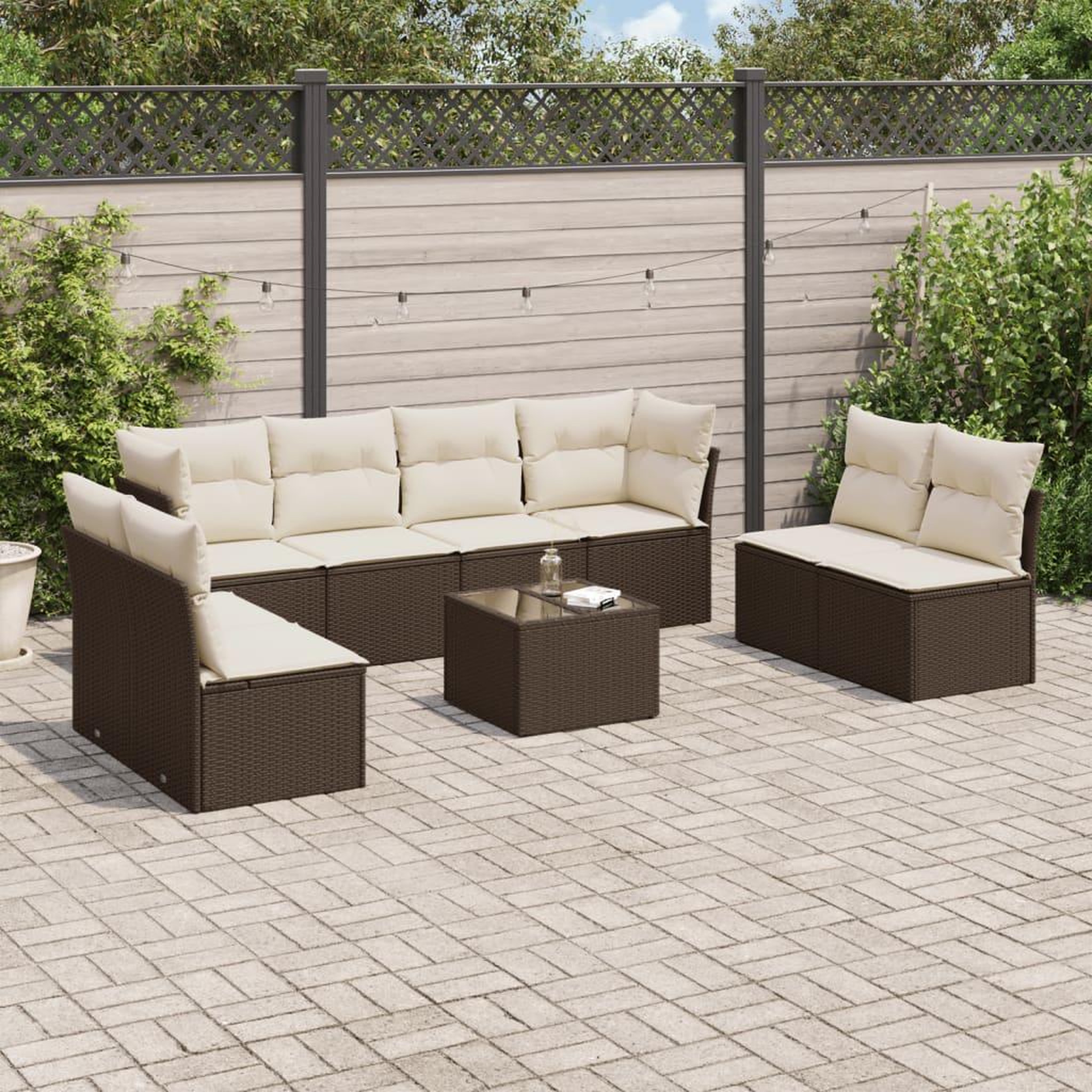 VIDAXL Salon de jardin avec coussins 9 pcs marron resine tressee