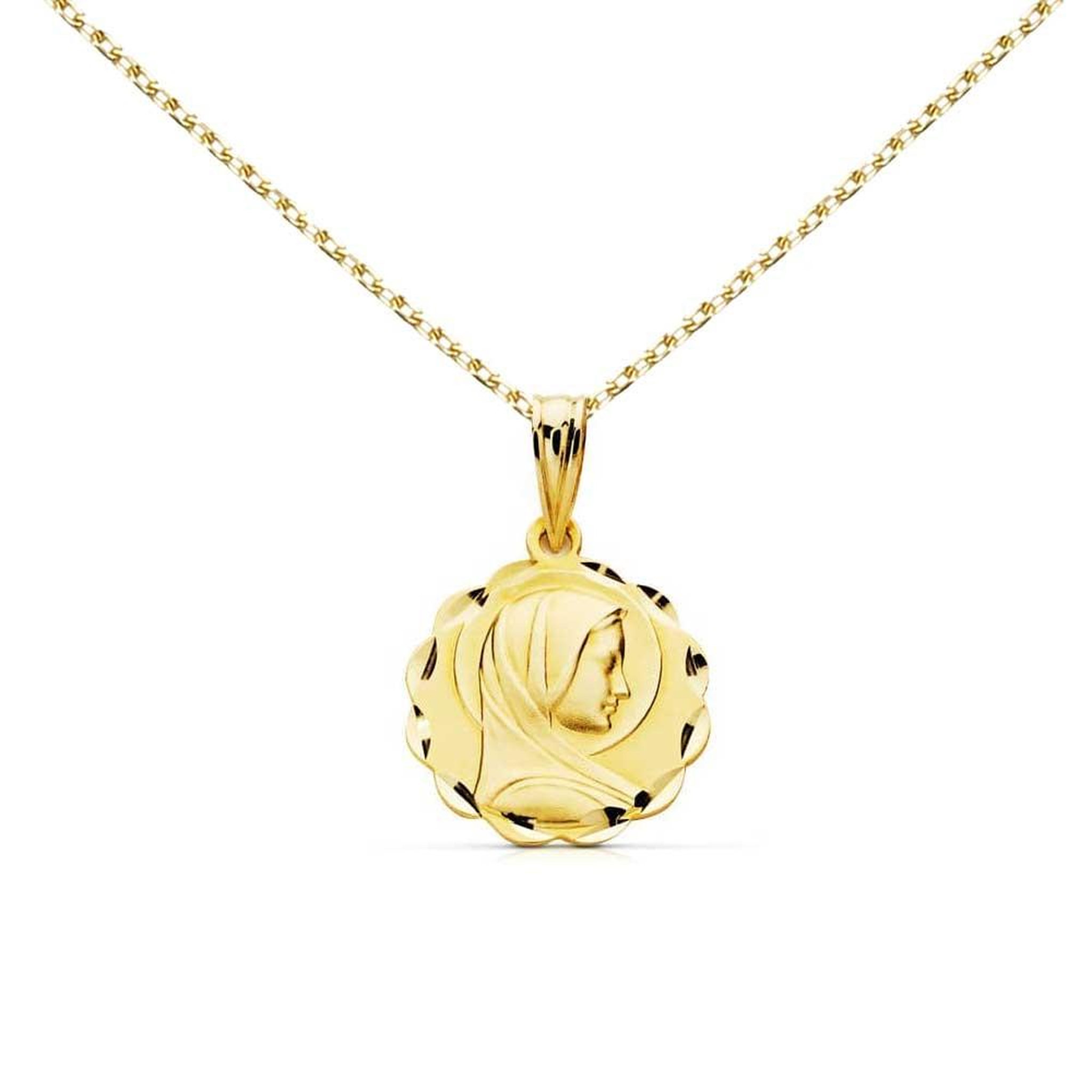 L'ATELIER D'AZUR Collier - Médaille Vierge Marie Or Jaune - Chaîne Dorée - Gravure Offerte