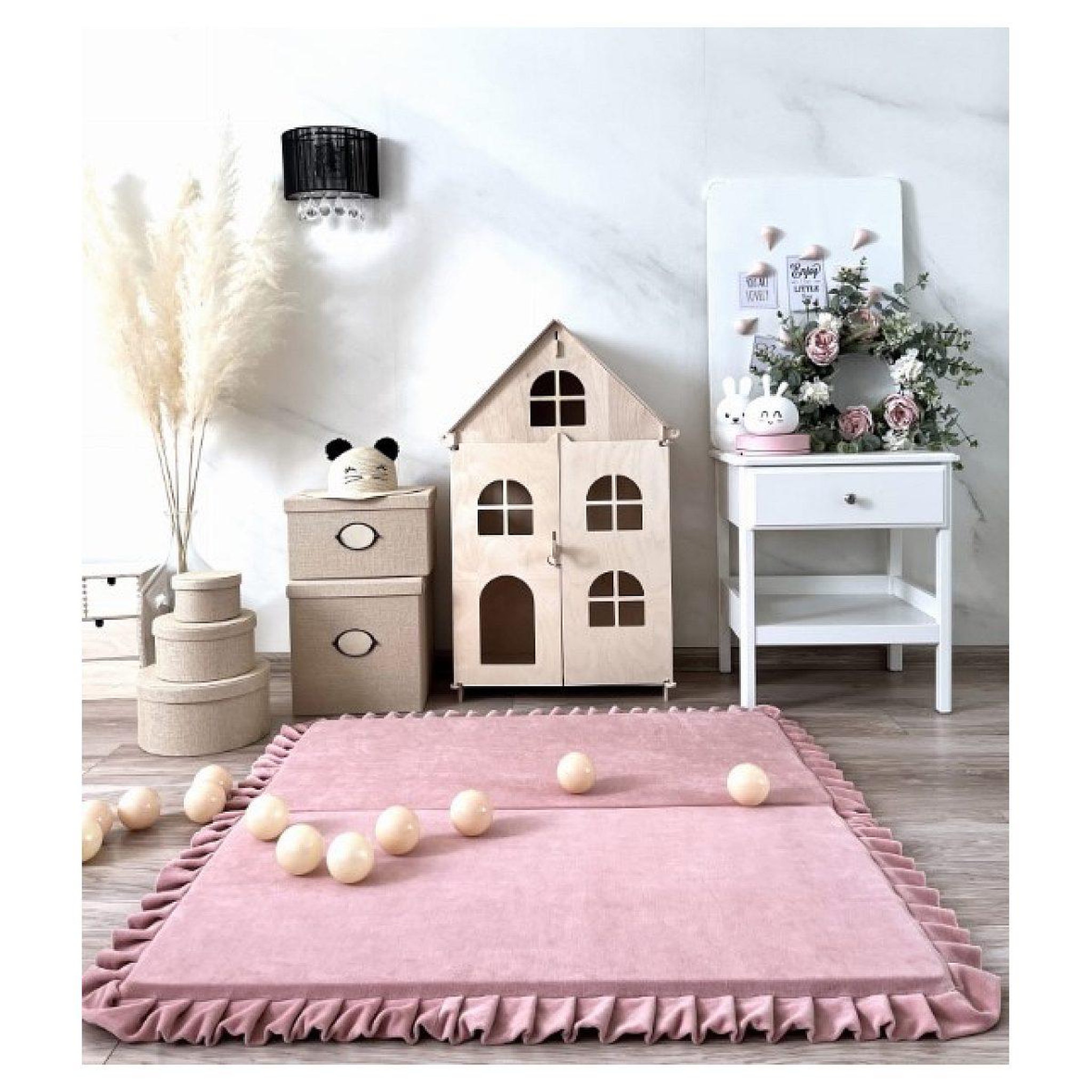 Voir la diapositive 2 : MONIO FOR KIDS Tapis de jeu pliable en velours carré rose 125x125
