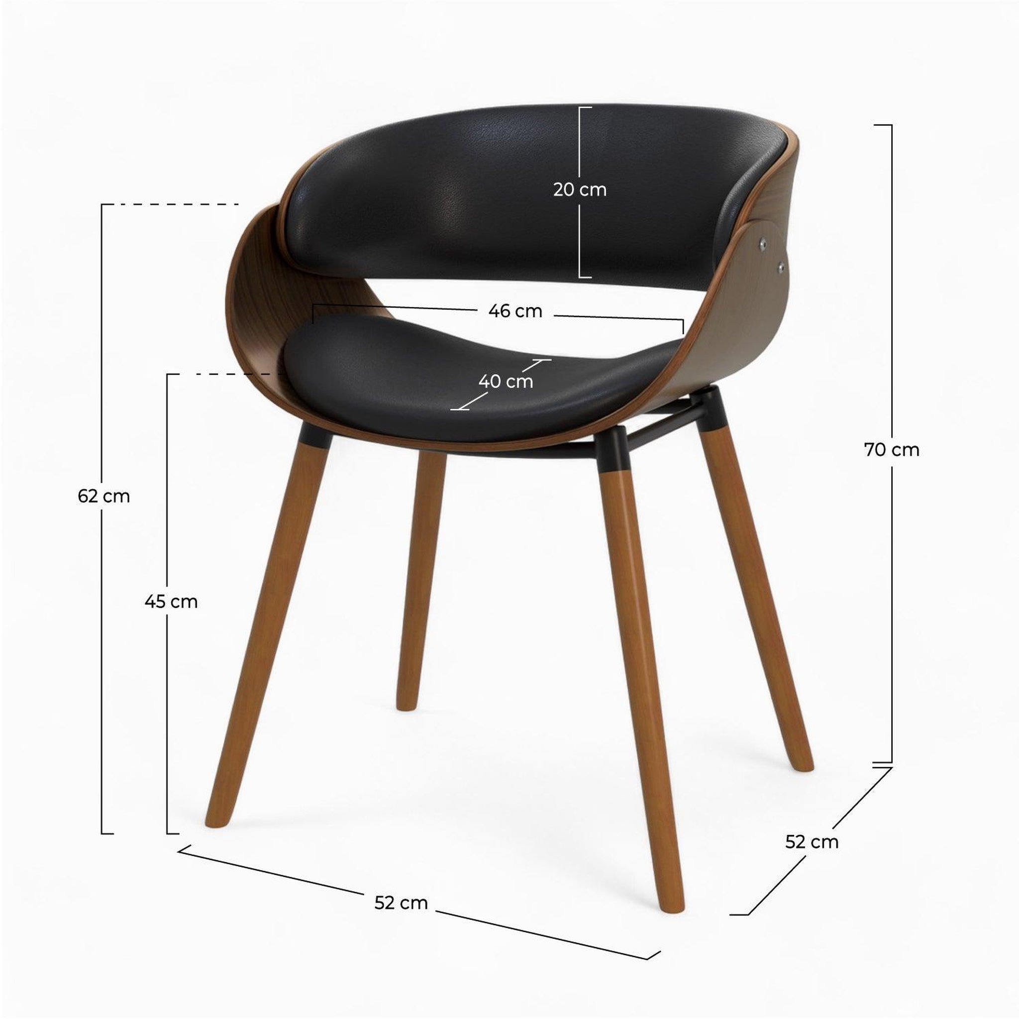 Voir la diapositive 4 : MAISON PAVANE Chaise en cuir synthétique noir et bois plaqué noyer-polo
