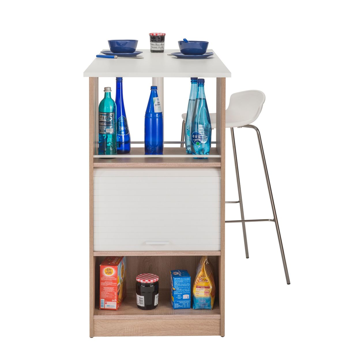 Table comptoir de cuisine avec rangement à rideau L130cm LUCK
