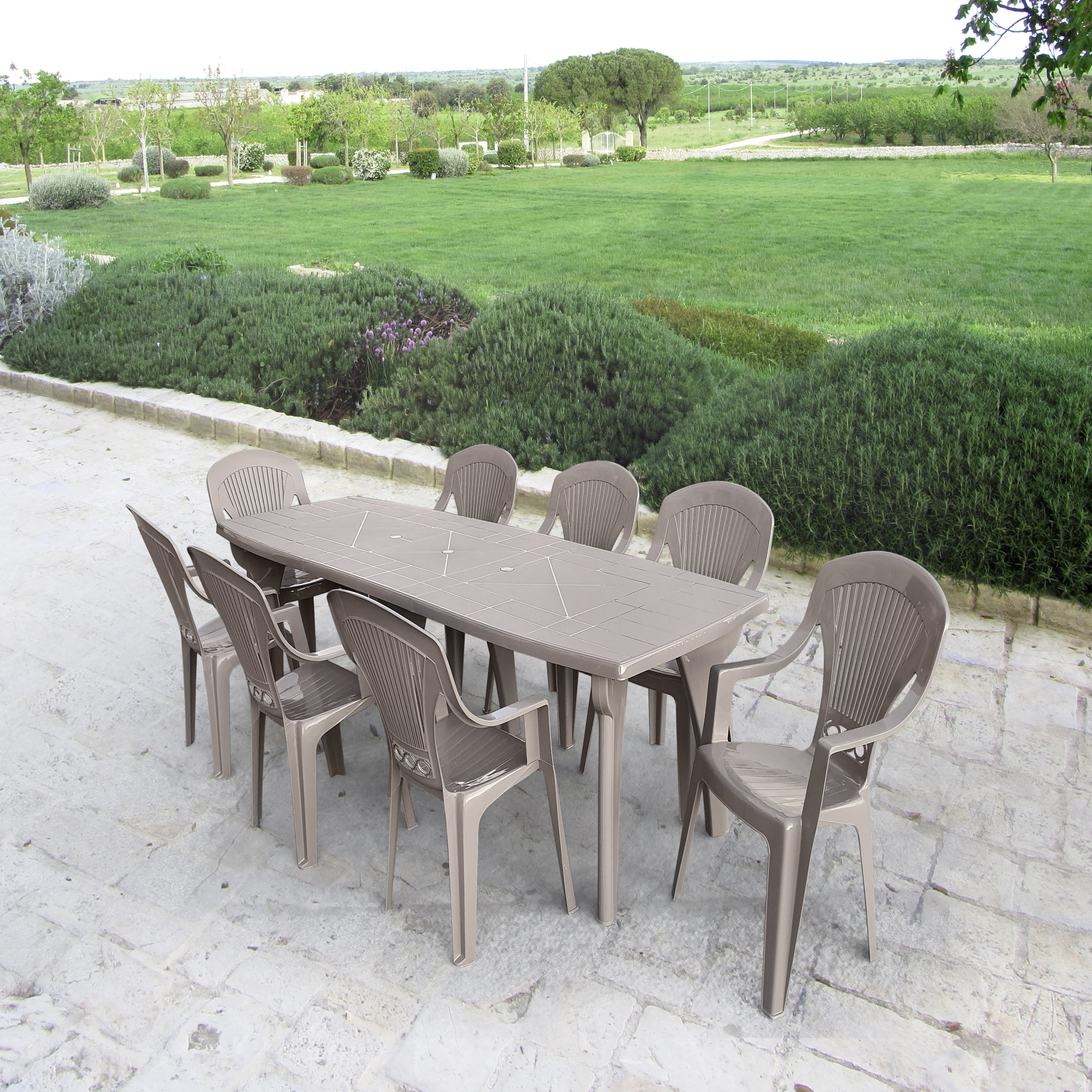 Salon de jardin - 8 places - Résine - Taupe - LIPARI 2