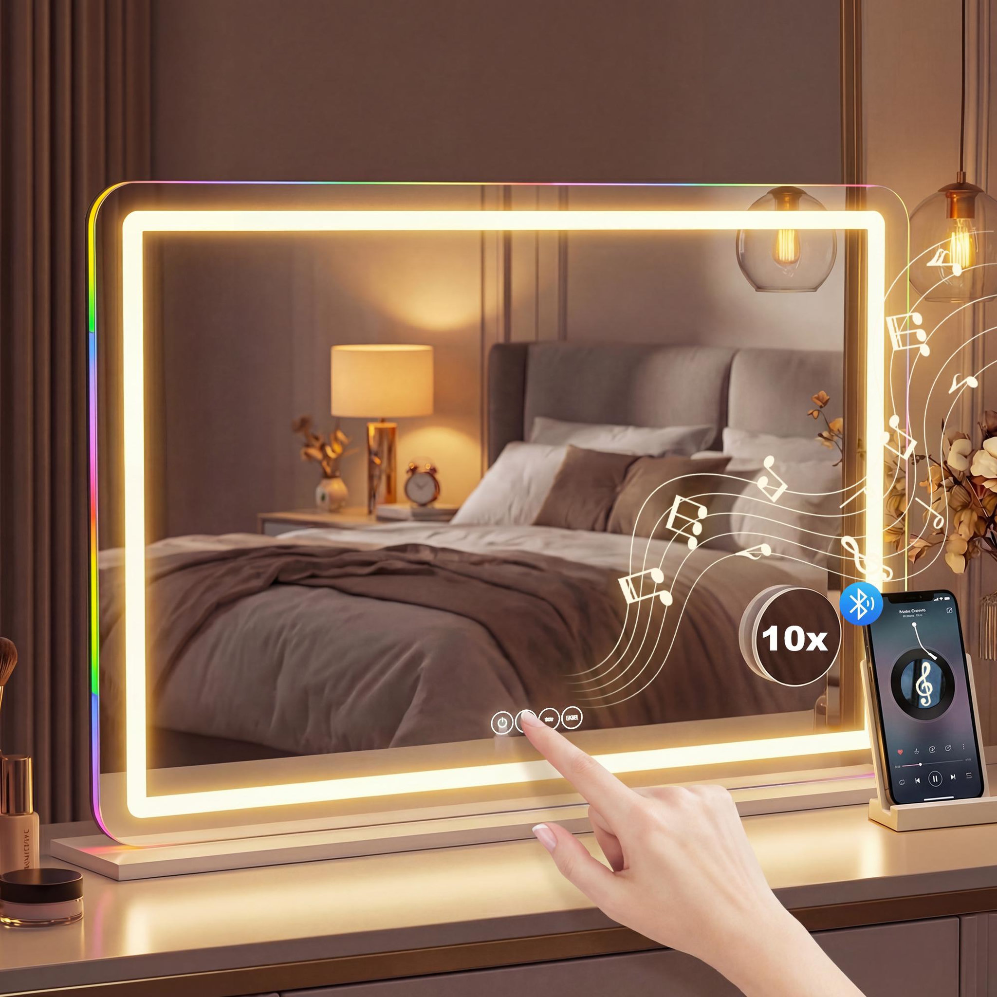 Voir la diapositive 6 : HOMCOM Miroir led tactile réglable grossissant 10x hp intégré autoportant