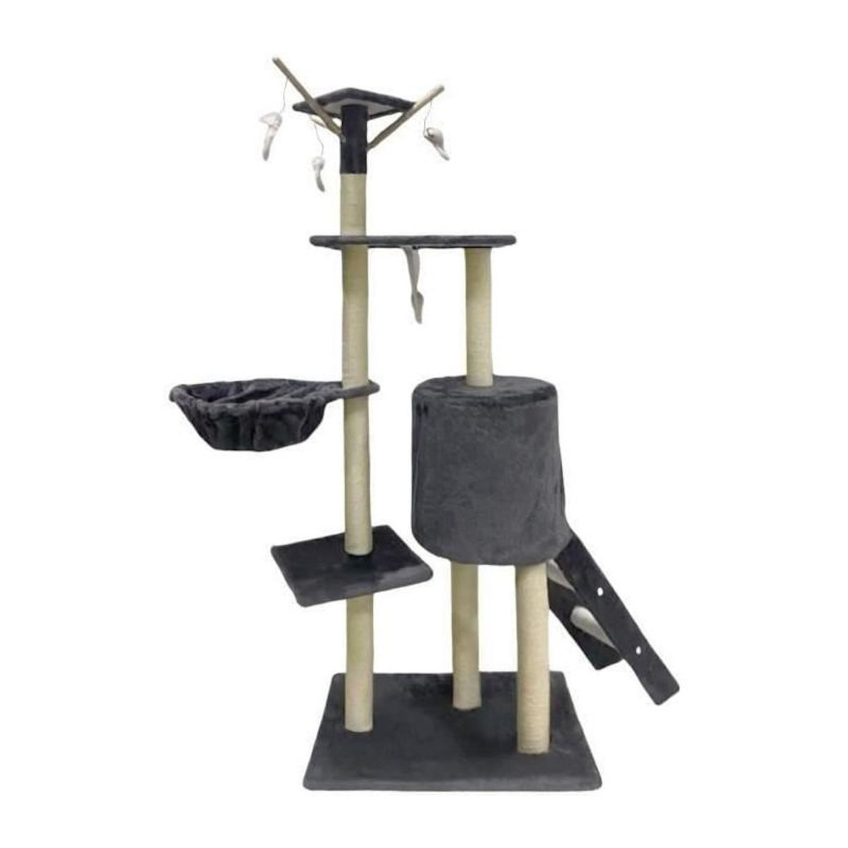 GENERIQUE Arbre a chat - 79 x 34 x 138 cm - JIPSY - Gris foncé - 3 plateformes, 1 perchoir, 1 niche, 1 escalier, poteaux a griffer