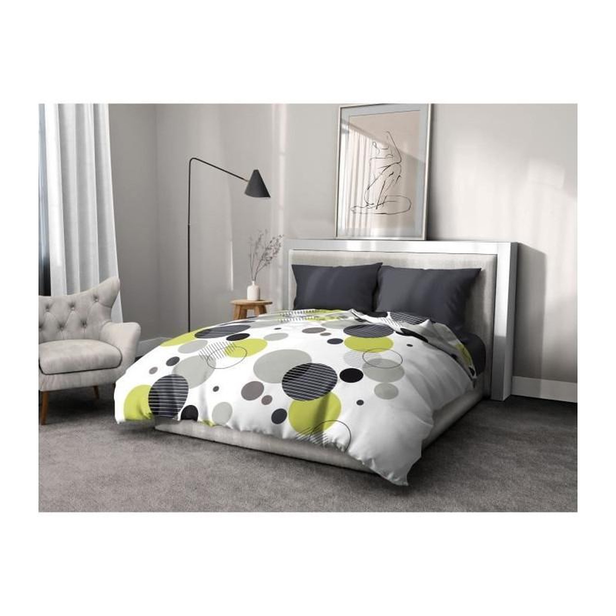 Voir la diapositive 2 : HOME LINGE PASSION Parure de lit microfibre - HOME LINGE PASSION - BULLES DE REVE - Housse 240 x 260 cm + 2 taies d'oreiller 63 x 63 cm - Gris