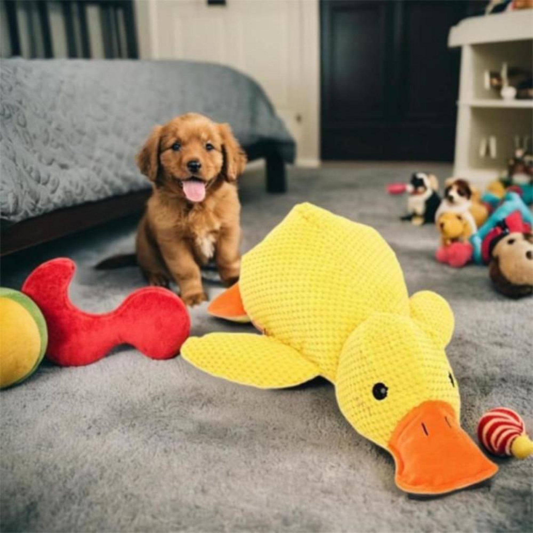 Voir la diapositive 3 : Jouet pour chien canard en peluche jaune avec son coin-coin 25 cm, tissu robuste pour mâcheurs agressifs