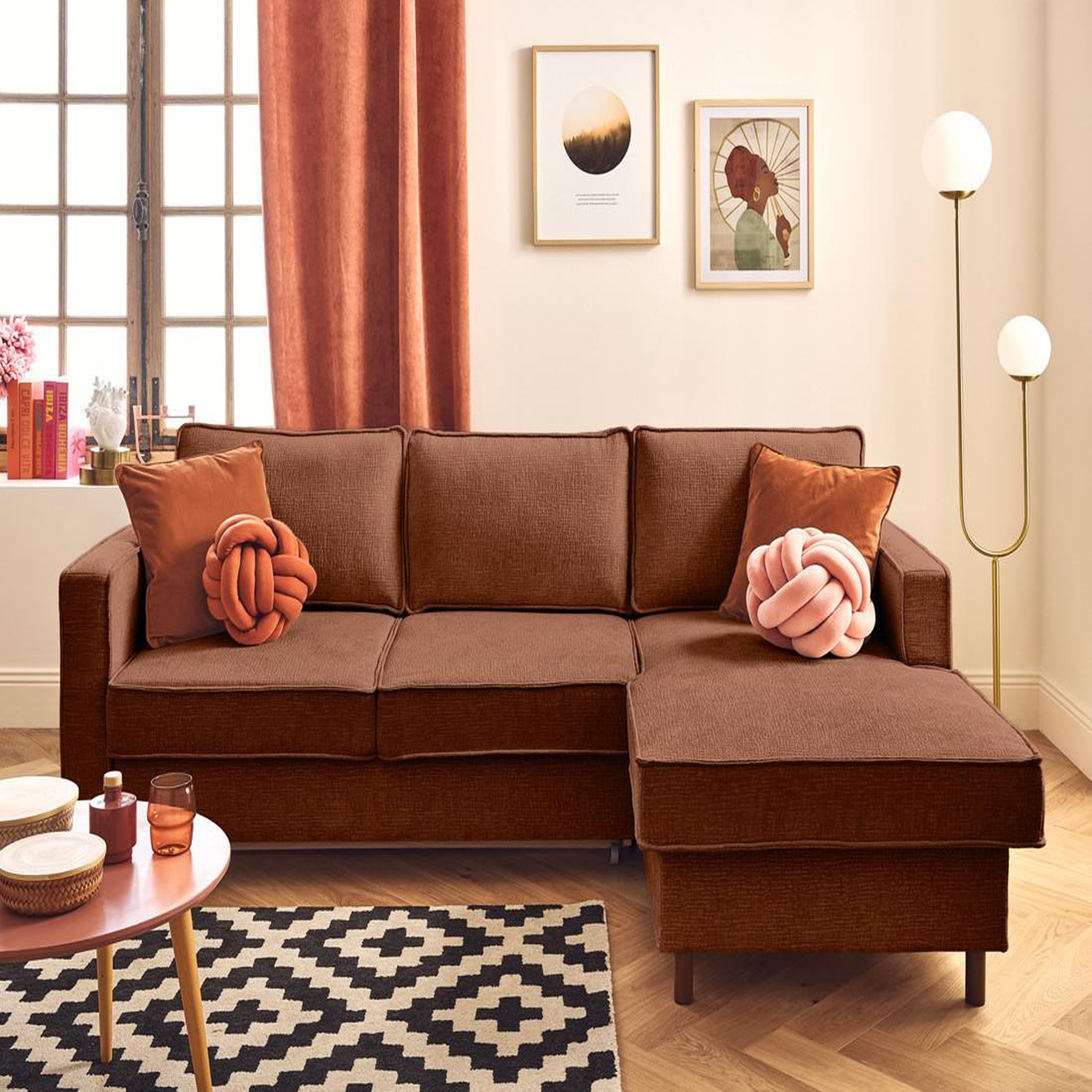 Voir la diapositive 1 : LISA DESIGN Jake - canapé d'angle droit 4 places convertible avec coffre en tissu velours relief