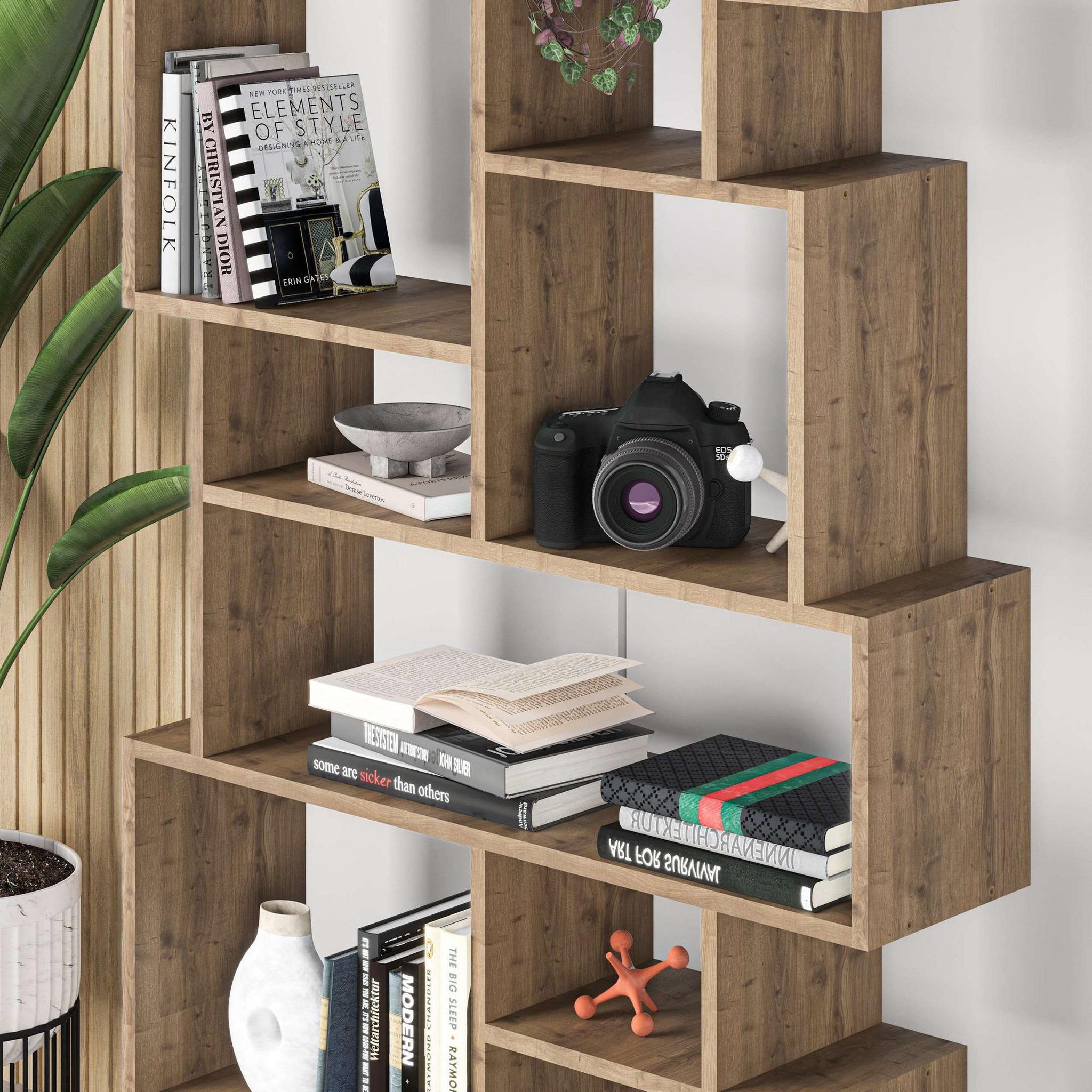 Voir la diapositive 4 : Habitat et Jardin Bibliothèque en bois  karmato  - 96 x 25 x 168 cm - marron