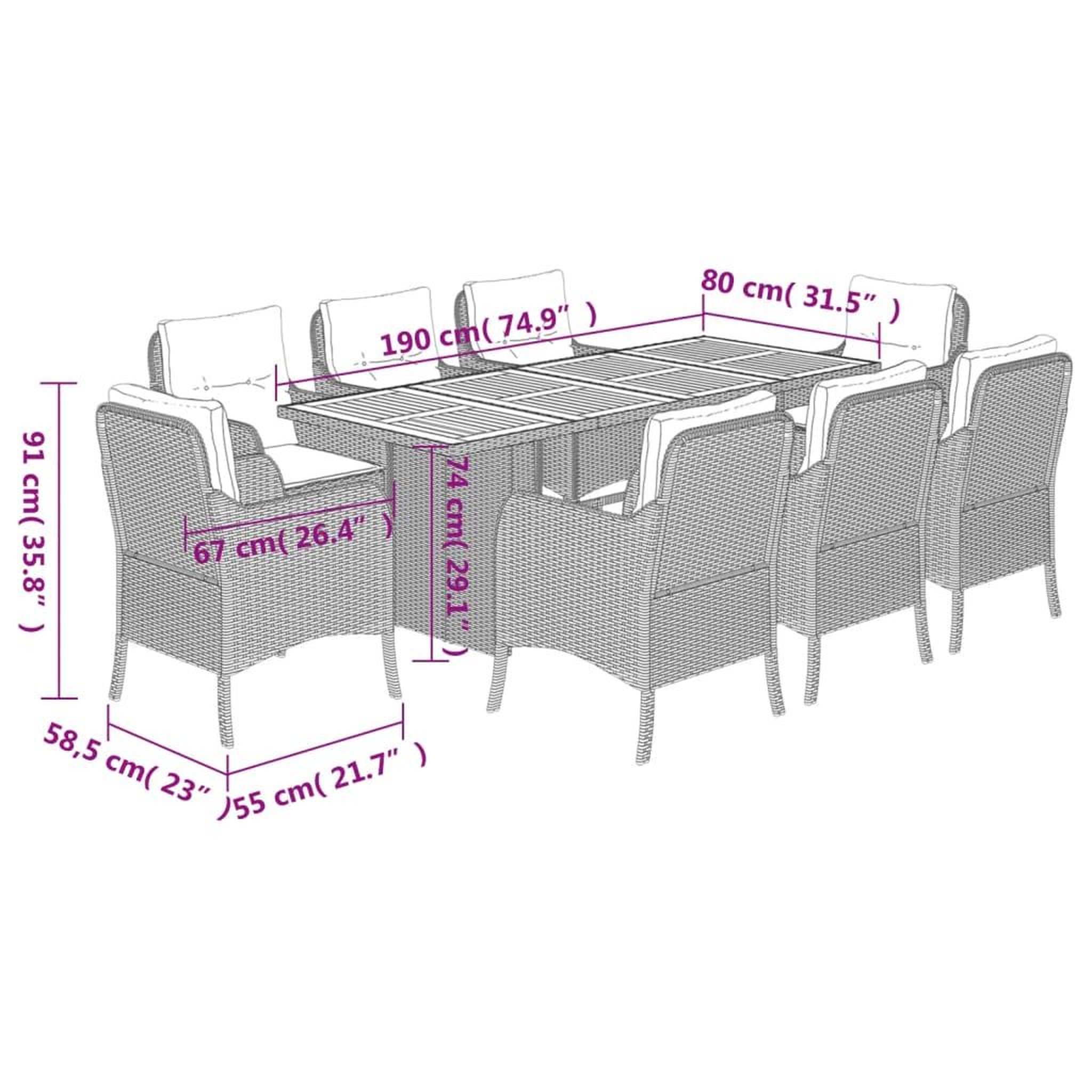 Voir la diapositive 6 : VIDAXL Ensemble a manger de jardin et coussins 9 pcs beige Poly rotin