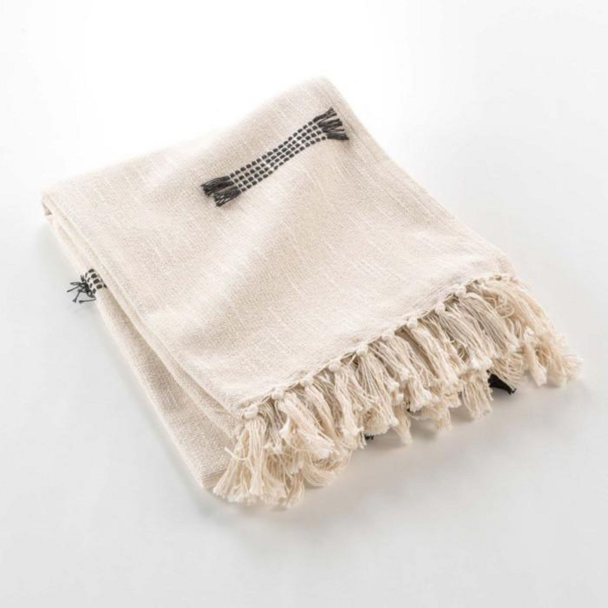 Paris Prix Plaid à Franges Tissé  Juline  125x150cm Naturel