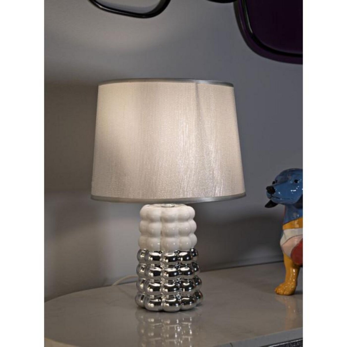 Paris Prix Lampe à Poser en Céramique  Lace  33cm Argent & Blanc