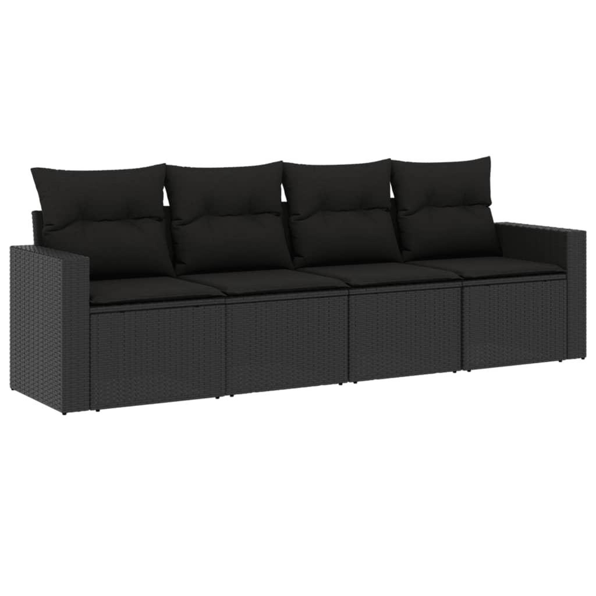 Voir la diapositive 2 : VIDAXL Salon de jardin 4 pcs avec coussins noir resine tressee