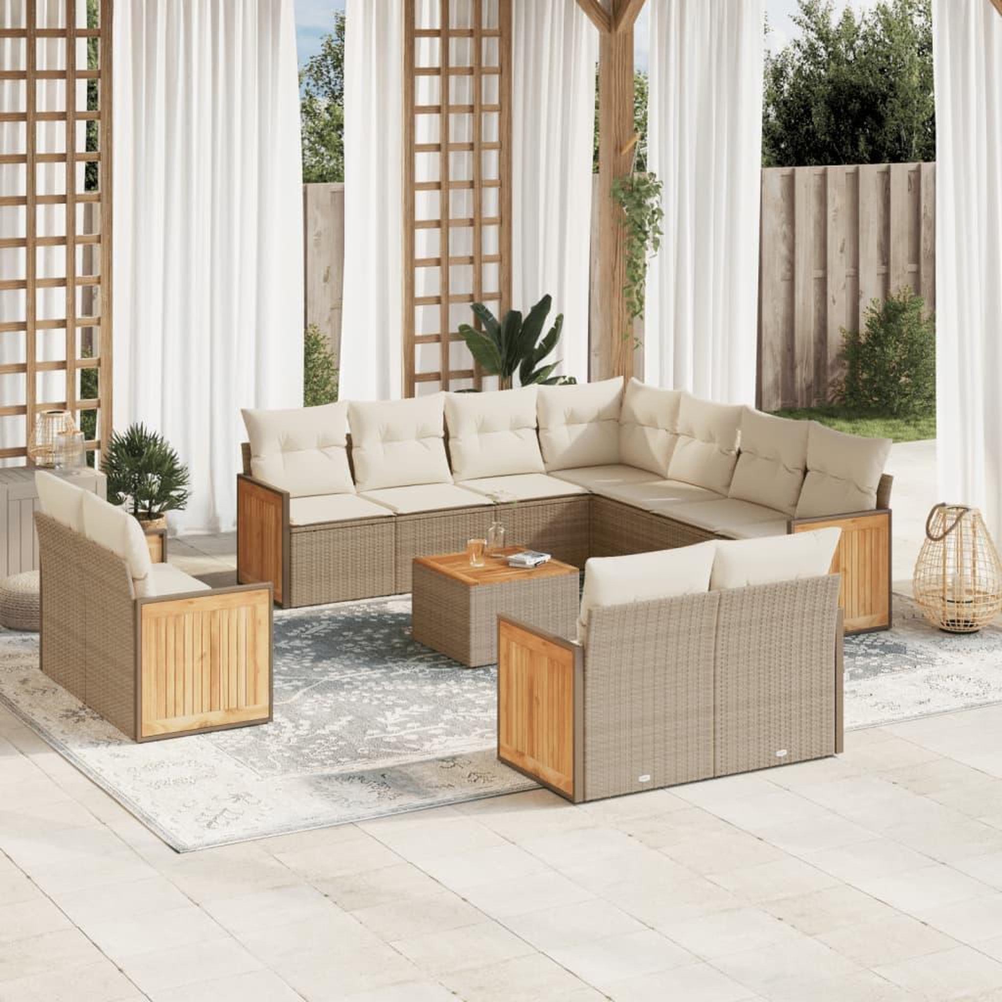 VIDAXL Salon de jardin avec coussins 12 pcs beige resine tressee