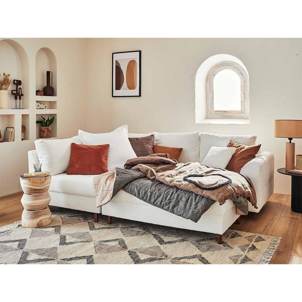 LISA DESIGN Rune - canapé d'angle gauche - 4 places - avec pouf d'appoint - en tissu bouclette