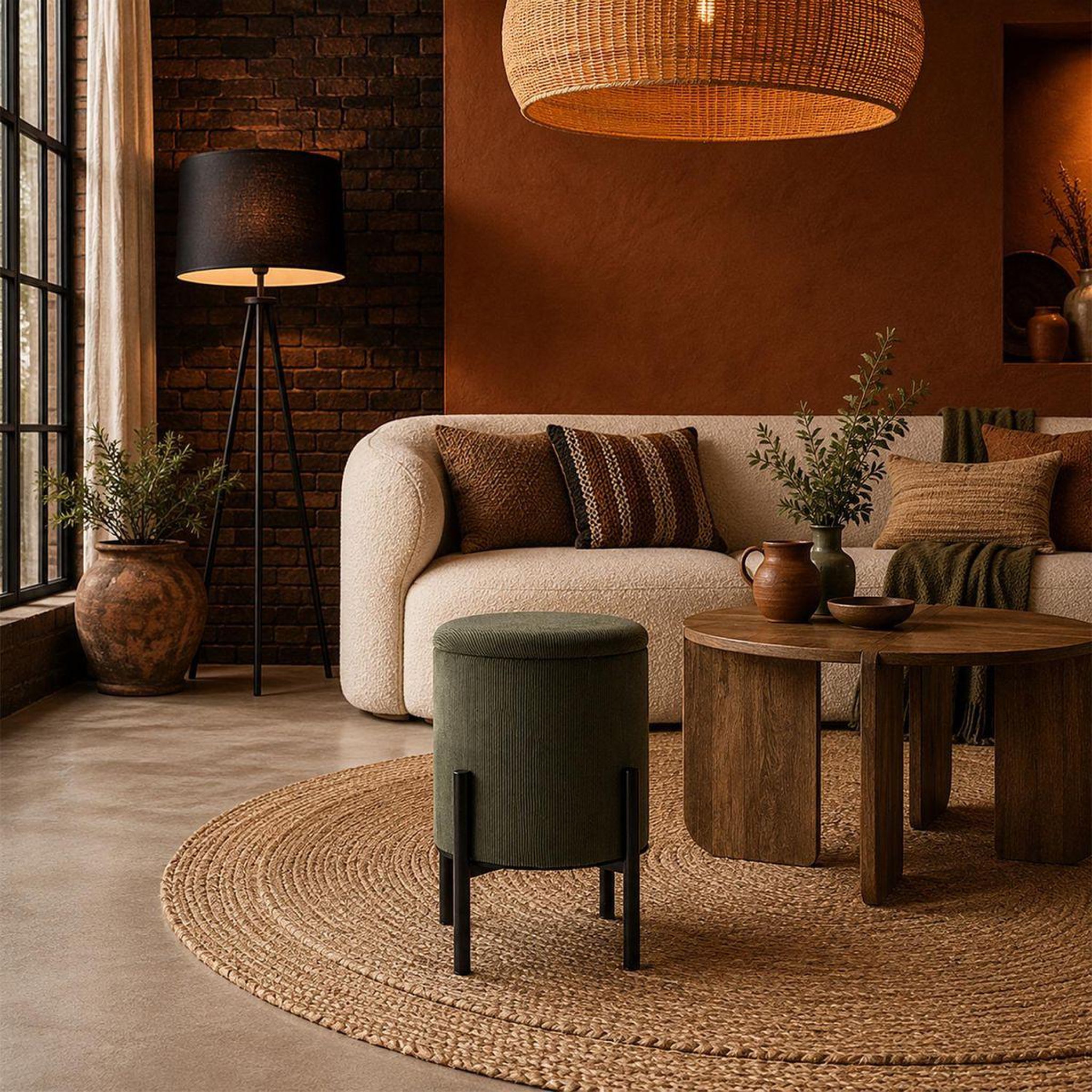 Voir la diapositive 5 : The Home Deco Factory Pouf de Rangement Côtelé  Jules  41cm Vert