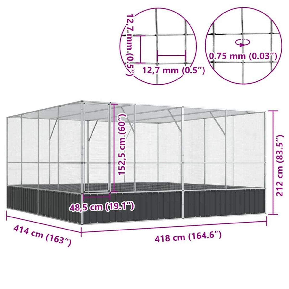 VIDAXL Voliere argente 418x414x212 cm acier