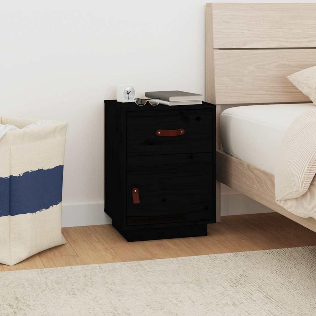 VIDAXL Table de chevet Noir 40x34x55 cm Bois de pin solide