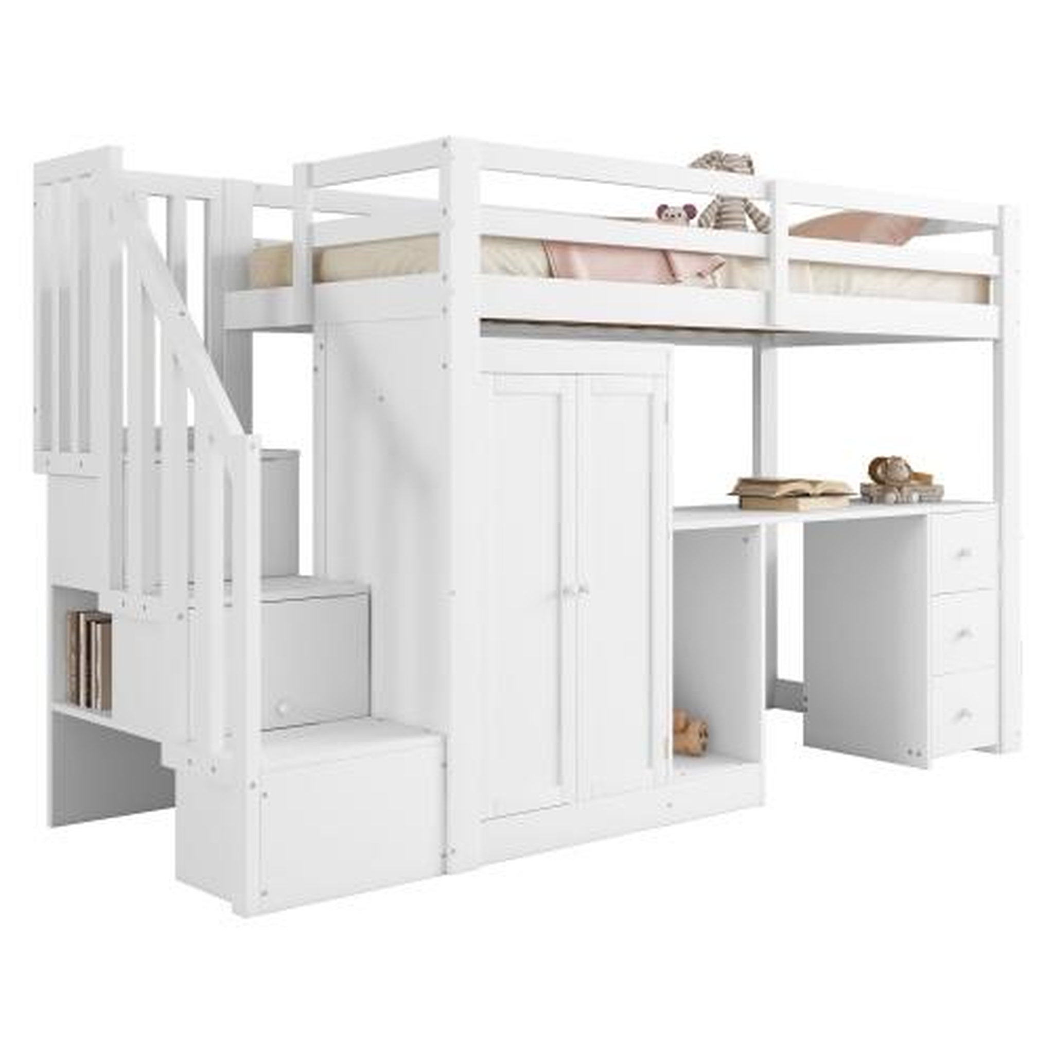 MERAX Lit combiné enfant 90x200 cm coloris blanc pin