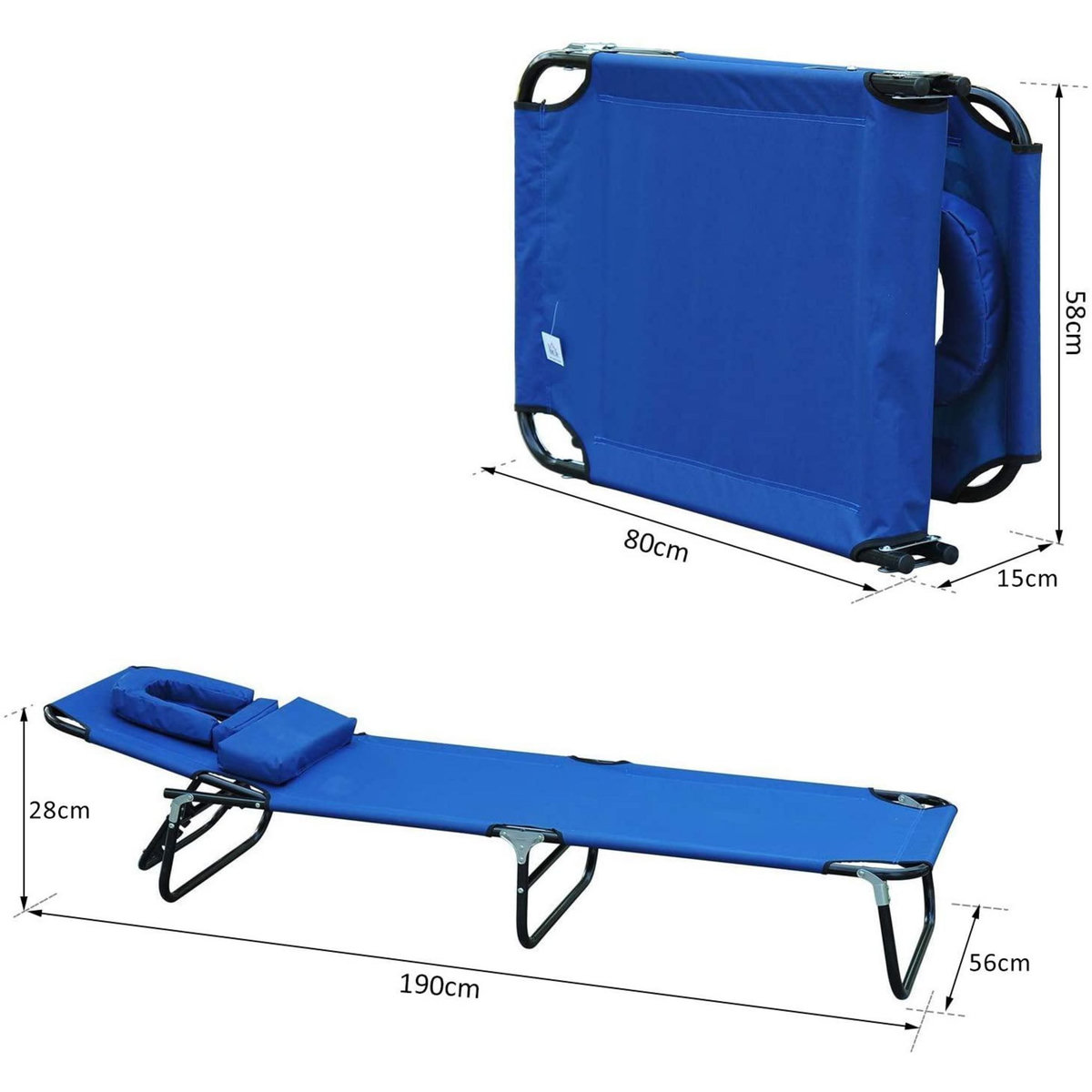 HOMCOM Transat de jardin chaise longue pliante bain de soleil pour lecture bleu