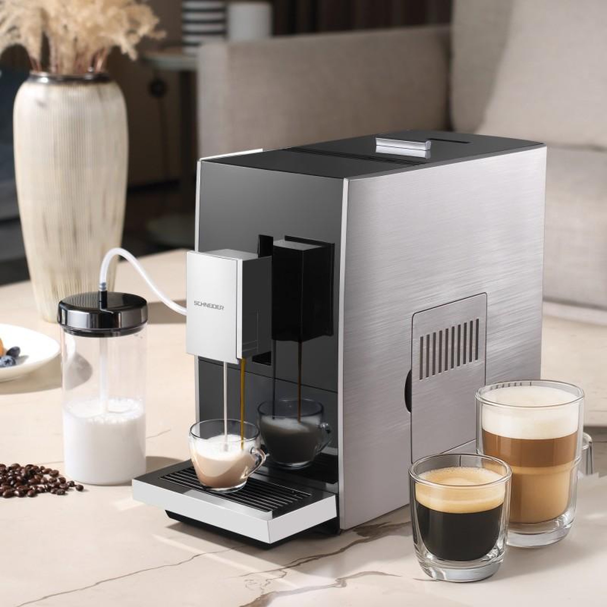 Voir la diapositive 2 : SCHNEIDER Schneider – lumière arabica – machine à café automatique – broyeur – mousseur lait
