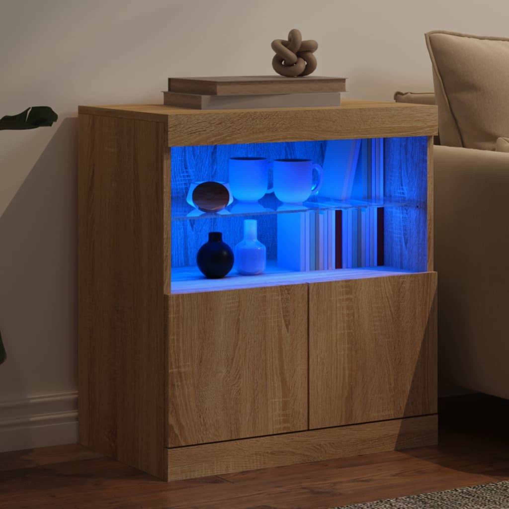 Voir la diapositive 4 : VIDAXL Buffet avec lumieres LED chene sonoma 60x37x67 cm