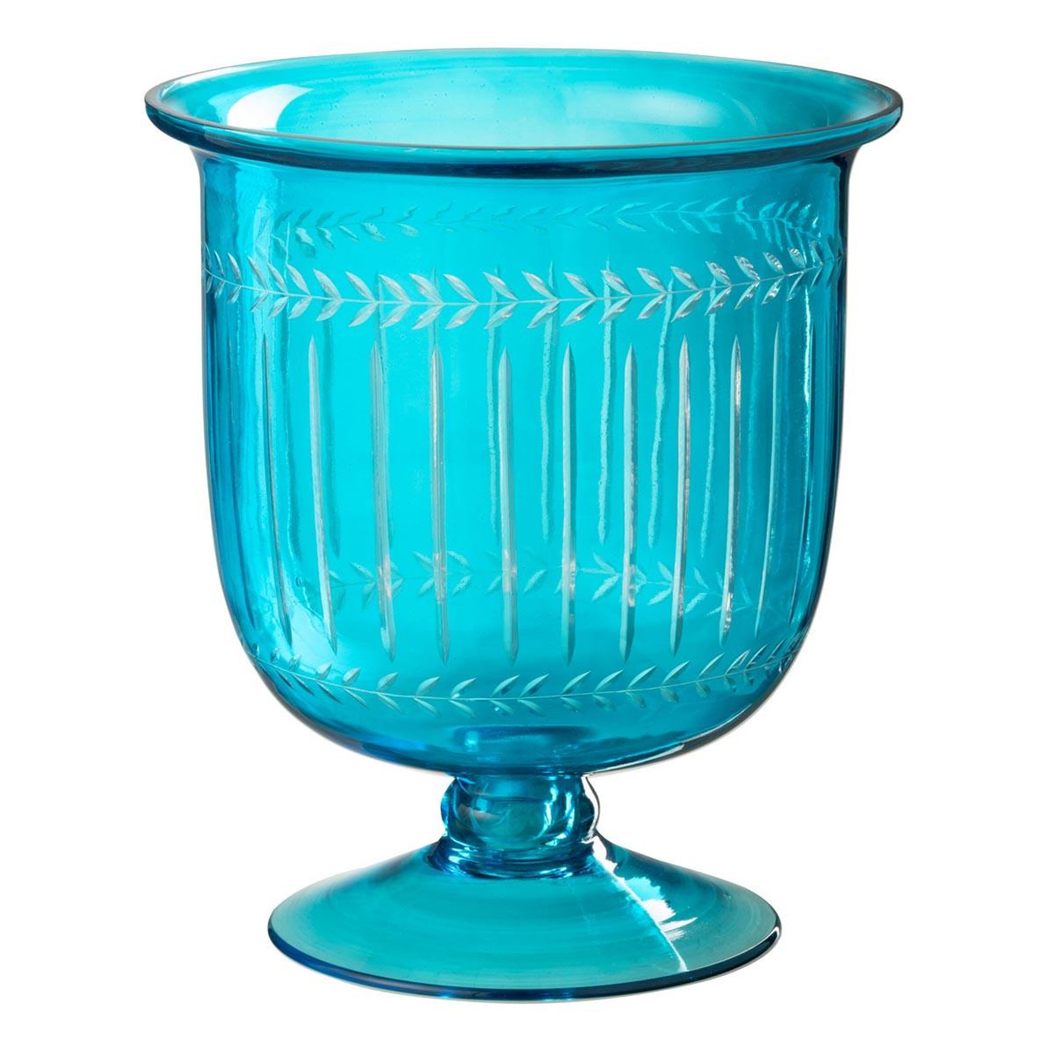 J-LINE Photophore sur pied en verre  tarifa  24cm bleu azur