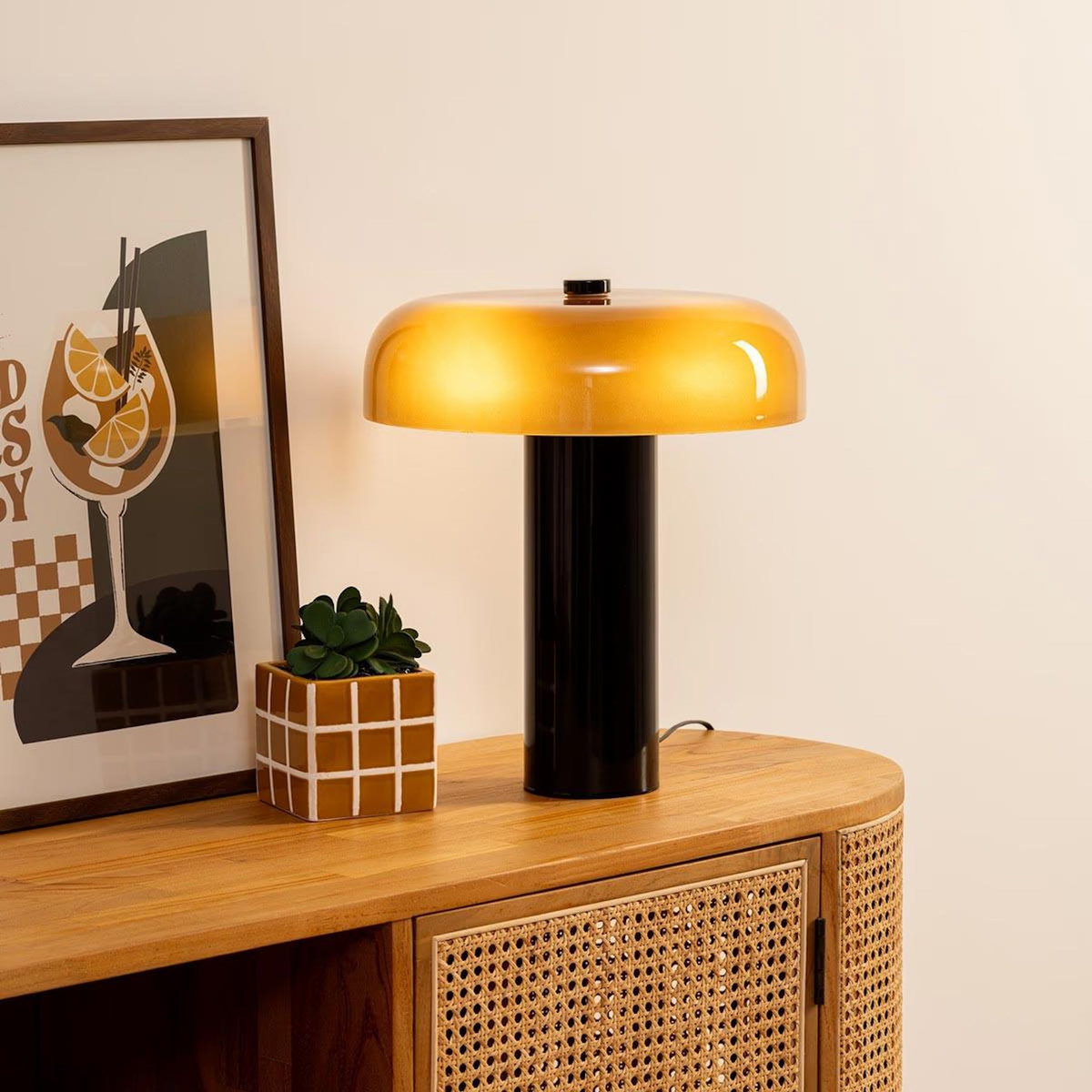 ATMOSPHERA Lampe à Poser Cylindre en Verre  Jody  37cm Ambre
