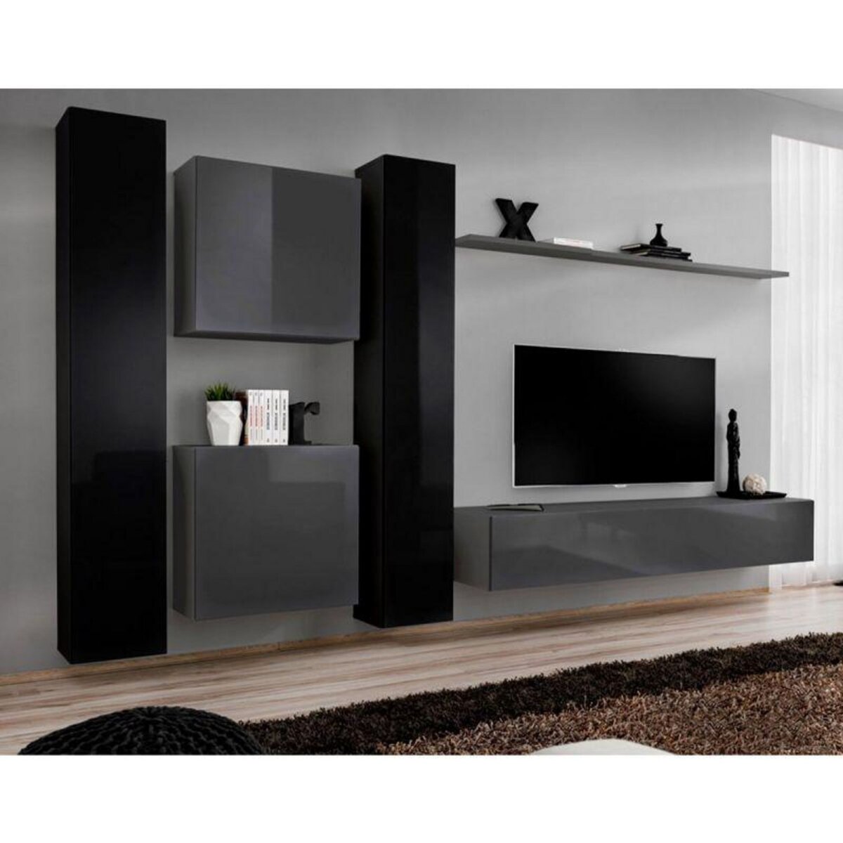 Paris Prix - Meuble Tv Mural Design switch I 330cm Noir & Blanc