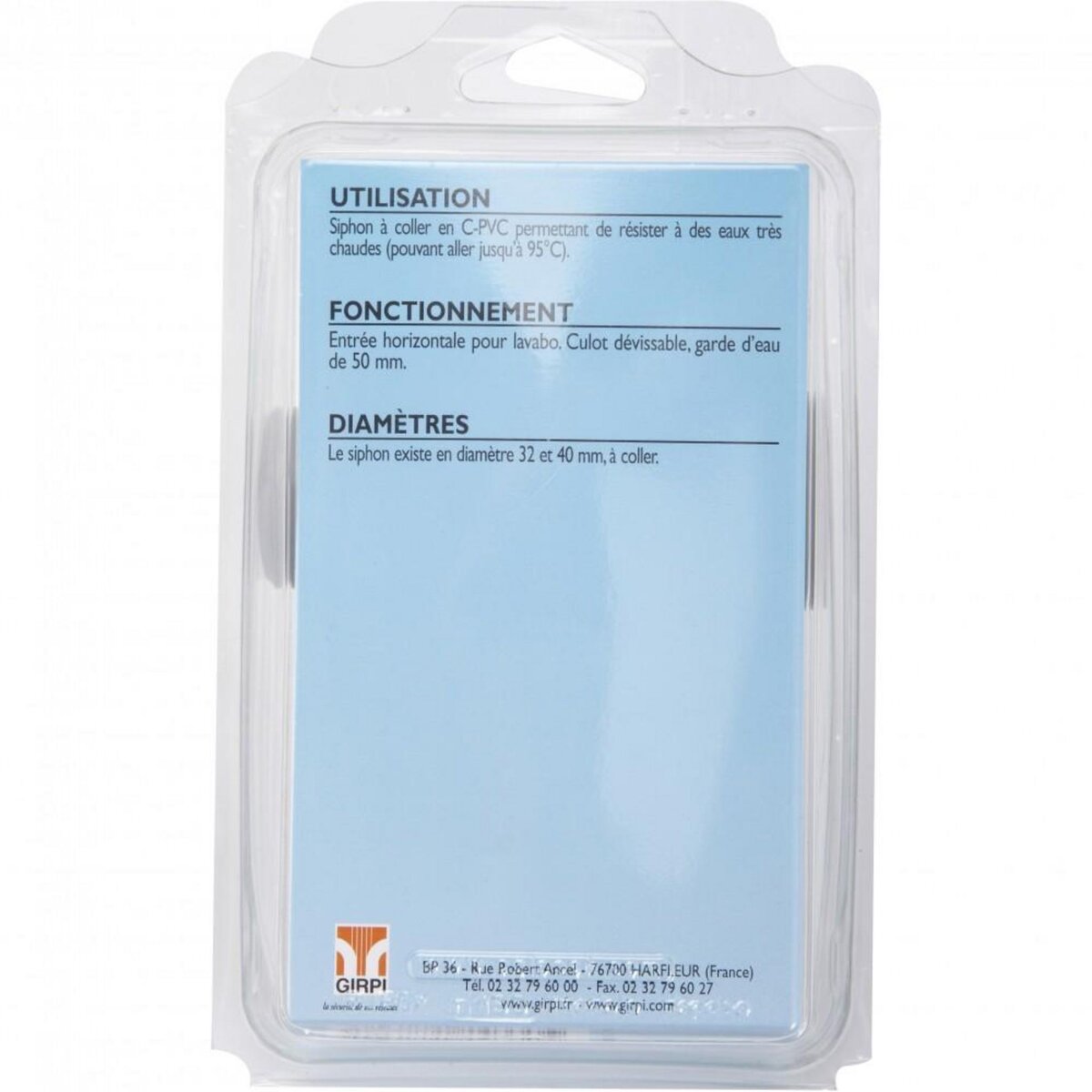 GIRPI Siphon de parcours en pvc à coller, mâle / femelle, D.32