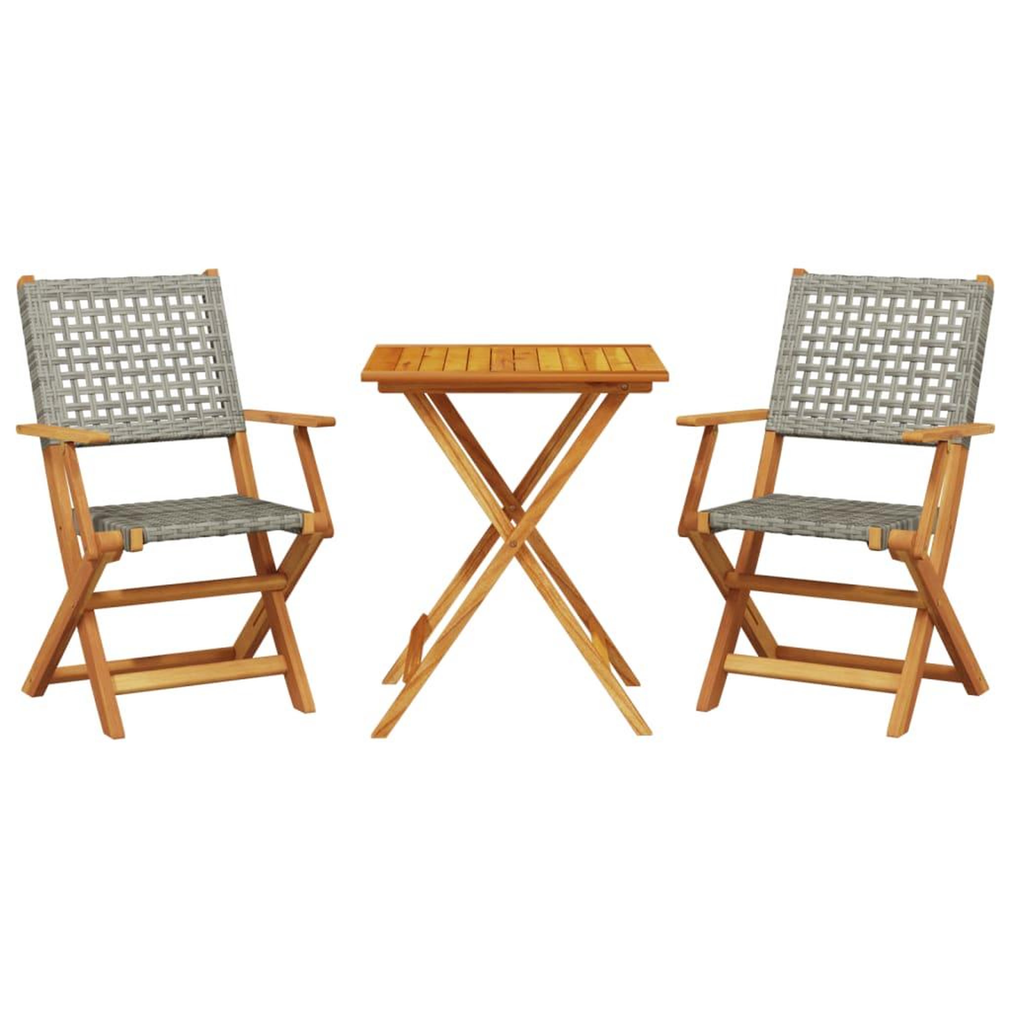Voir la diapositive 2 : VIDAXL Ensemble de bistro 3 pcs gris resine tressee et bois massif