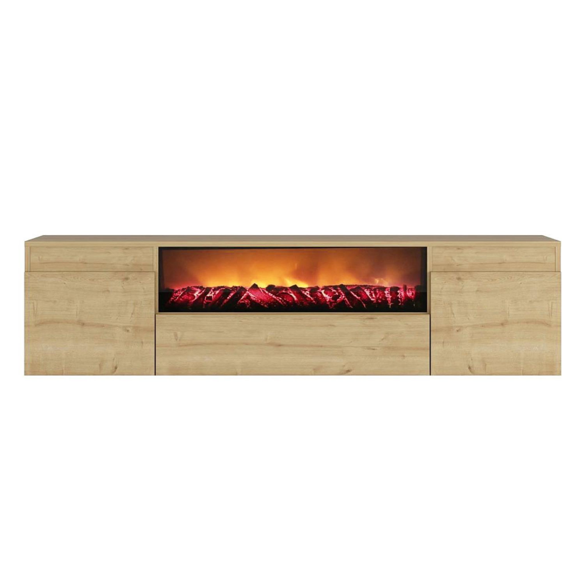 CONCEPT USINE Meuble tv avec cheminée led 180cm aspect bois pyro
