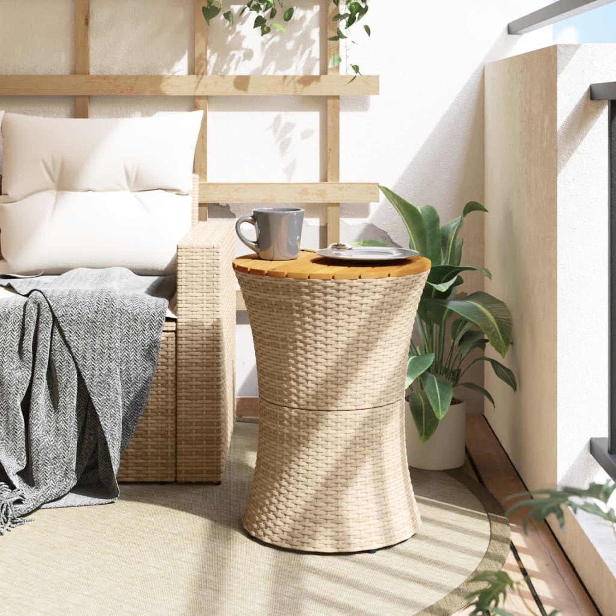 Voir la diapositive 3 : VIDAXL Table d'appoint de jardin forme tambour beige rotin bois massif