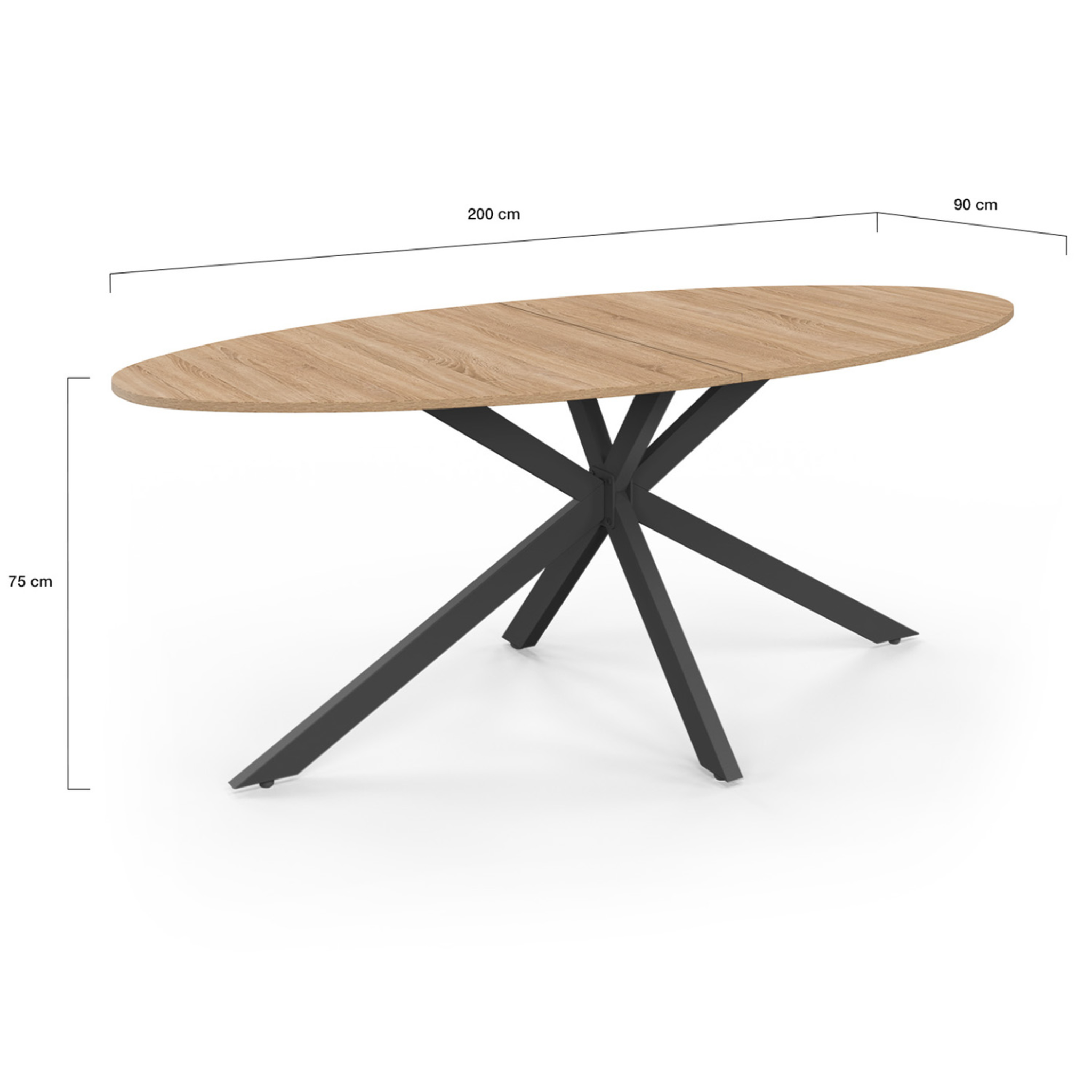 Voir la diapositive 4 : ID MARKET Table à manger ovale alix 10 personnes pied araignée bois et noir 200 cm